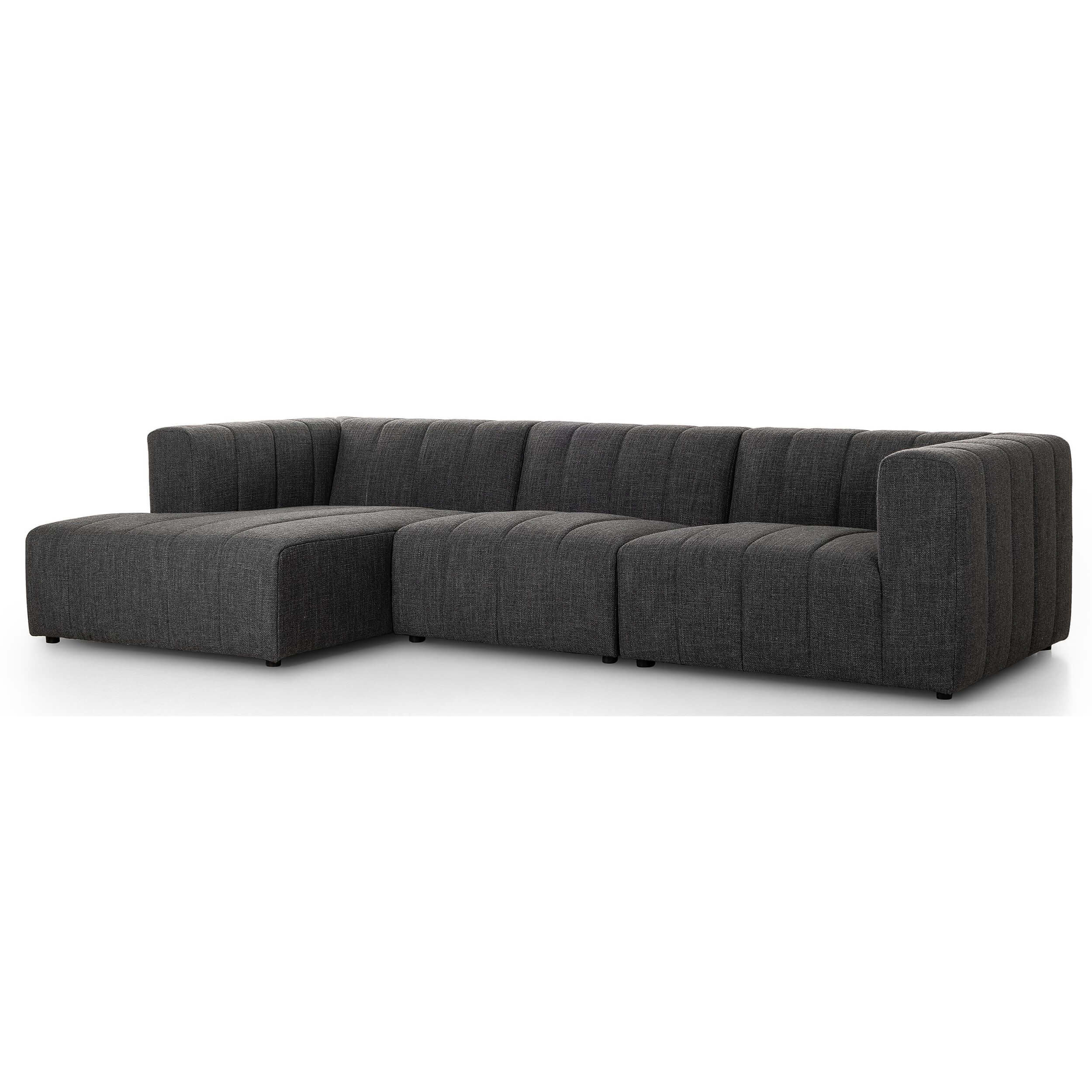 Langham Channeled 3 Piece Sectional, Saxon Charcoal