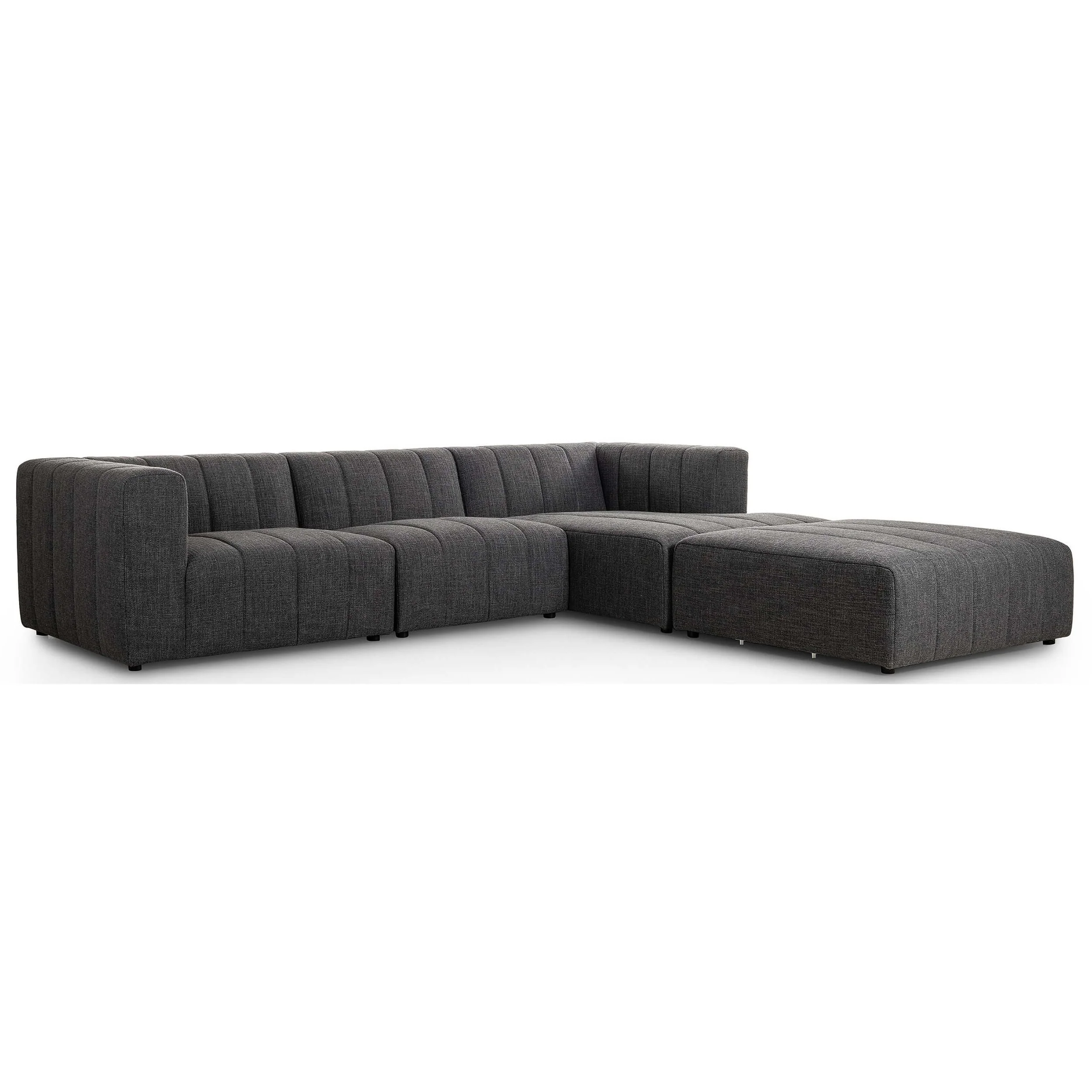 Langham Channeled 3 Piece Chaise Sectional w/Ottoman, Saxon Charcoal - Image 5