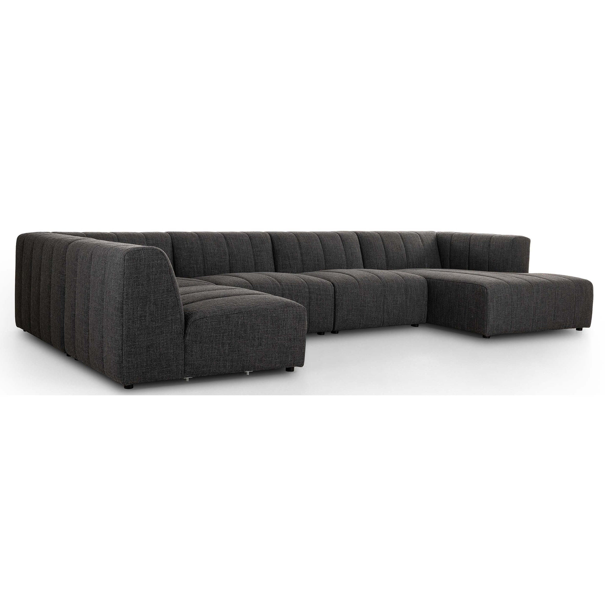 Langham Channeled 5 Piece Sectional w/ Chaise, Saxon Charcoal