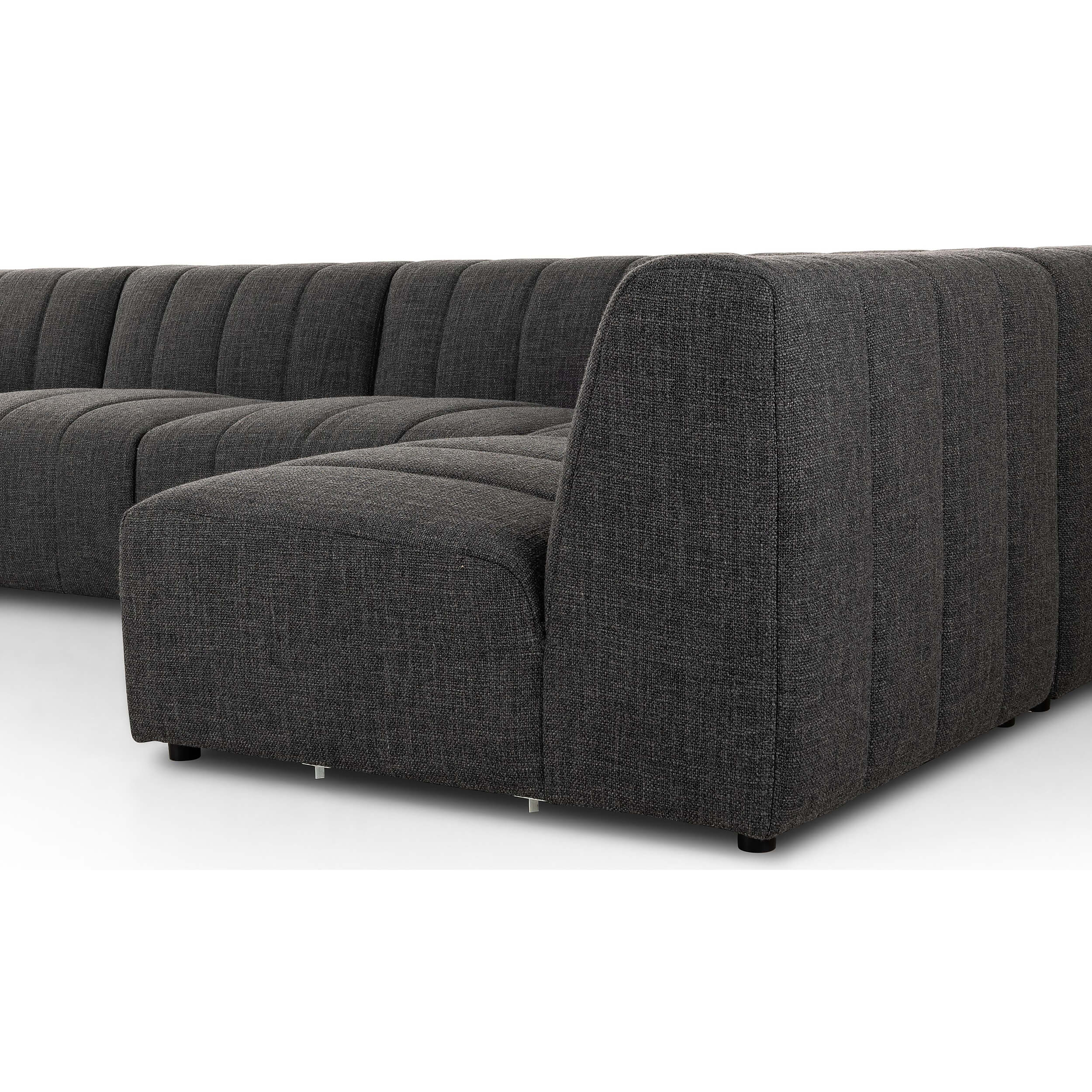 Langham Channeled 5 Piece Sectional w/ Chaise, Saxon Charcoal - Image 4