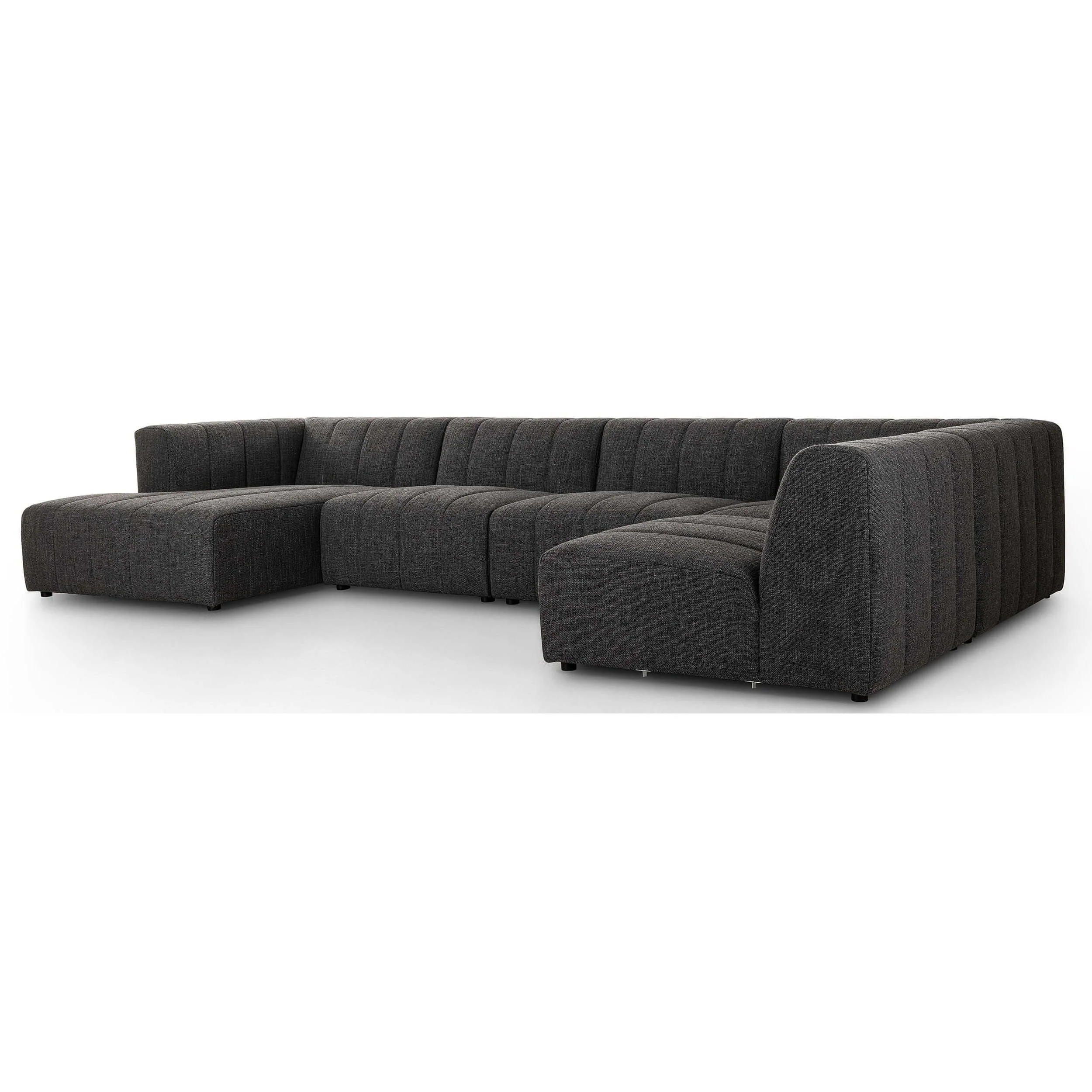 Langham Channeled 5 Piece Sectional w/ Chaise, Saxon Charcoal - Image 5