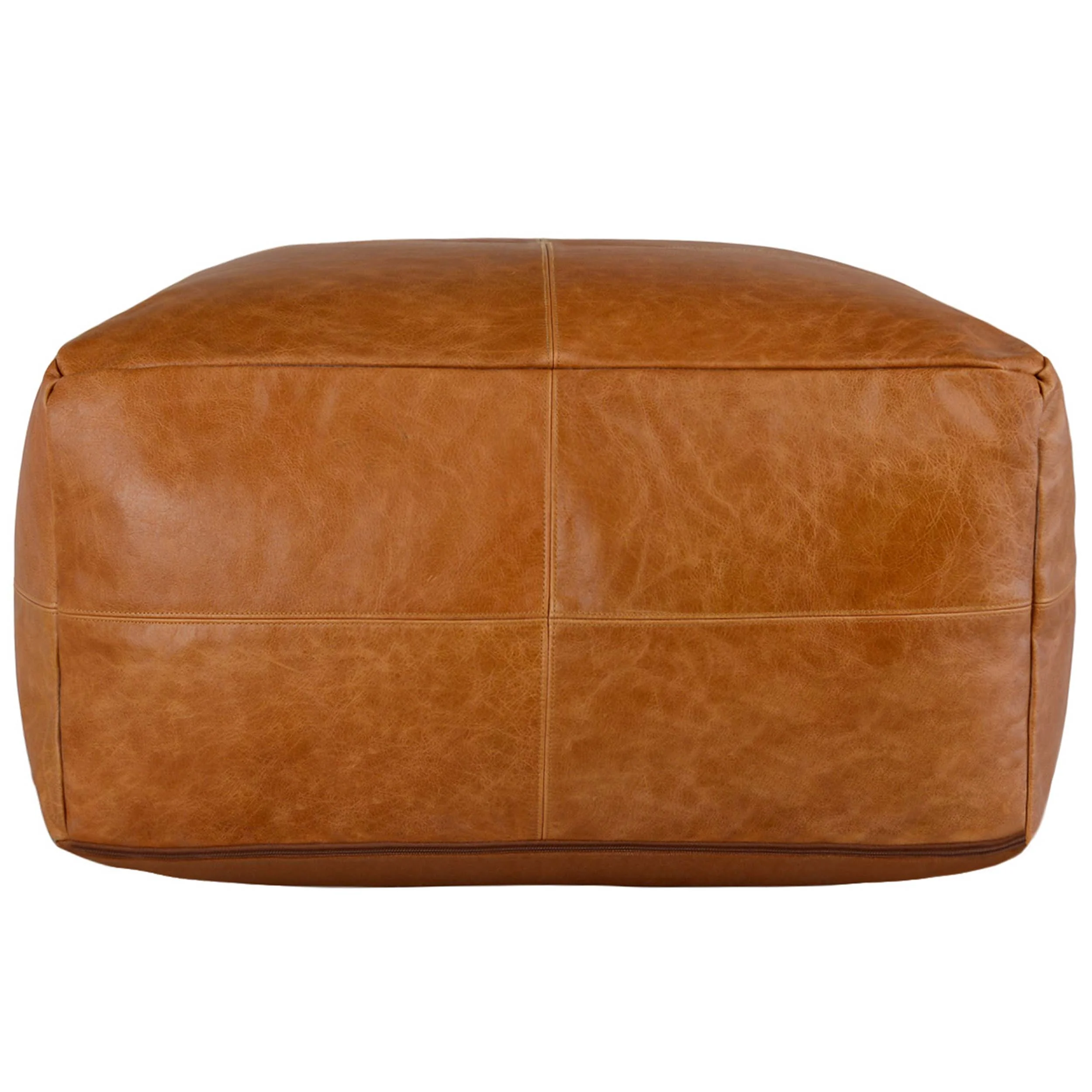 Leather Pouf, Chestnut - Image 2