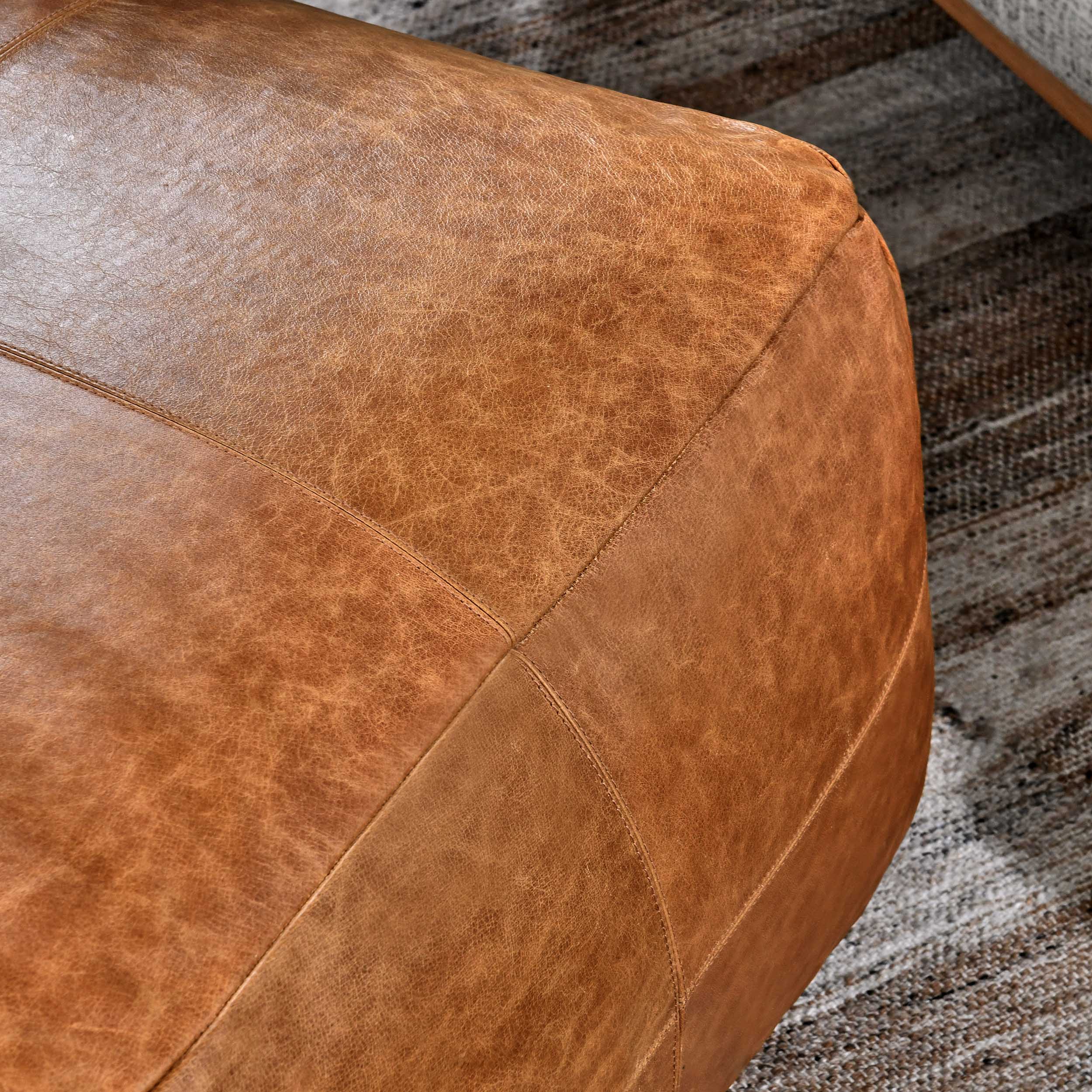 Leather Pouf, Chestnut - Image 4