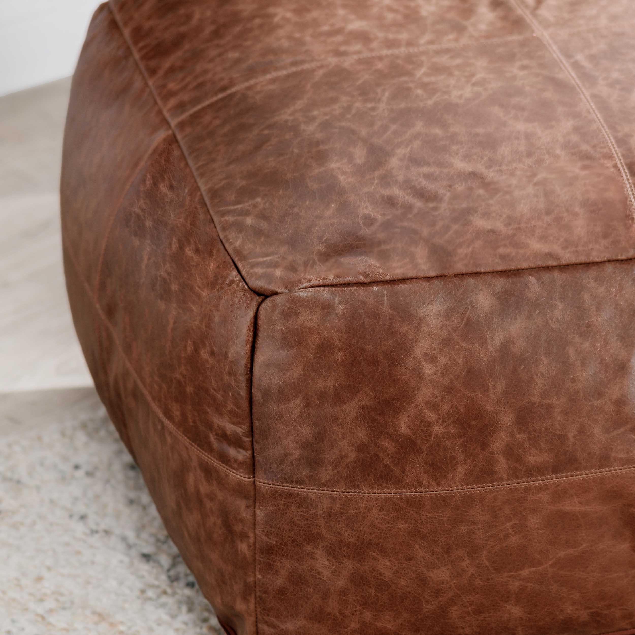Leather Pouf, Kona Brown - Image 3