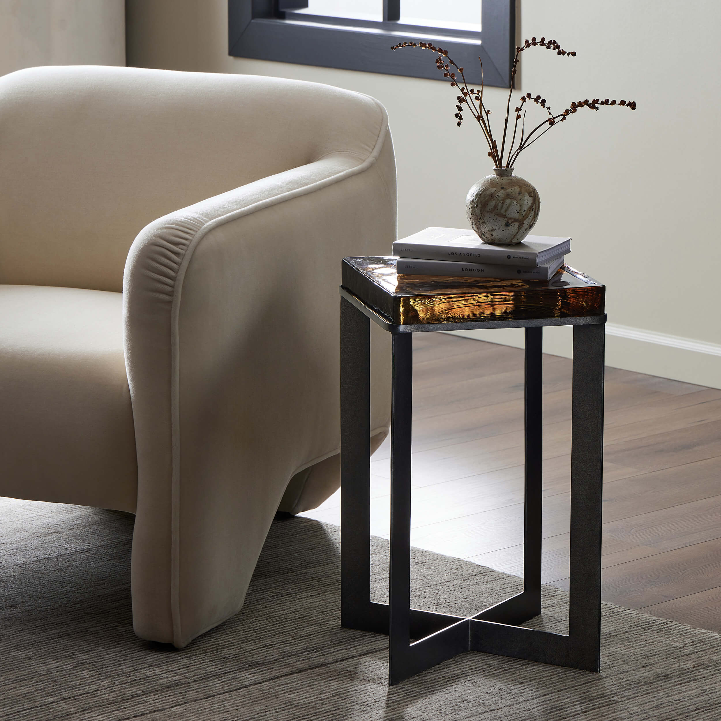Lennie Cast Glass End Table, Amber by Four Hands - Image 5