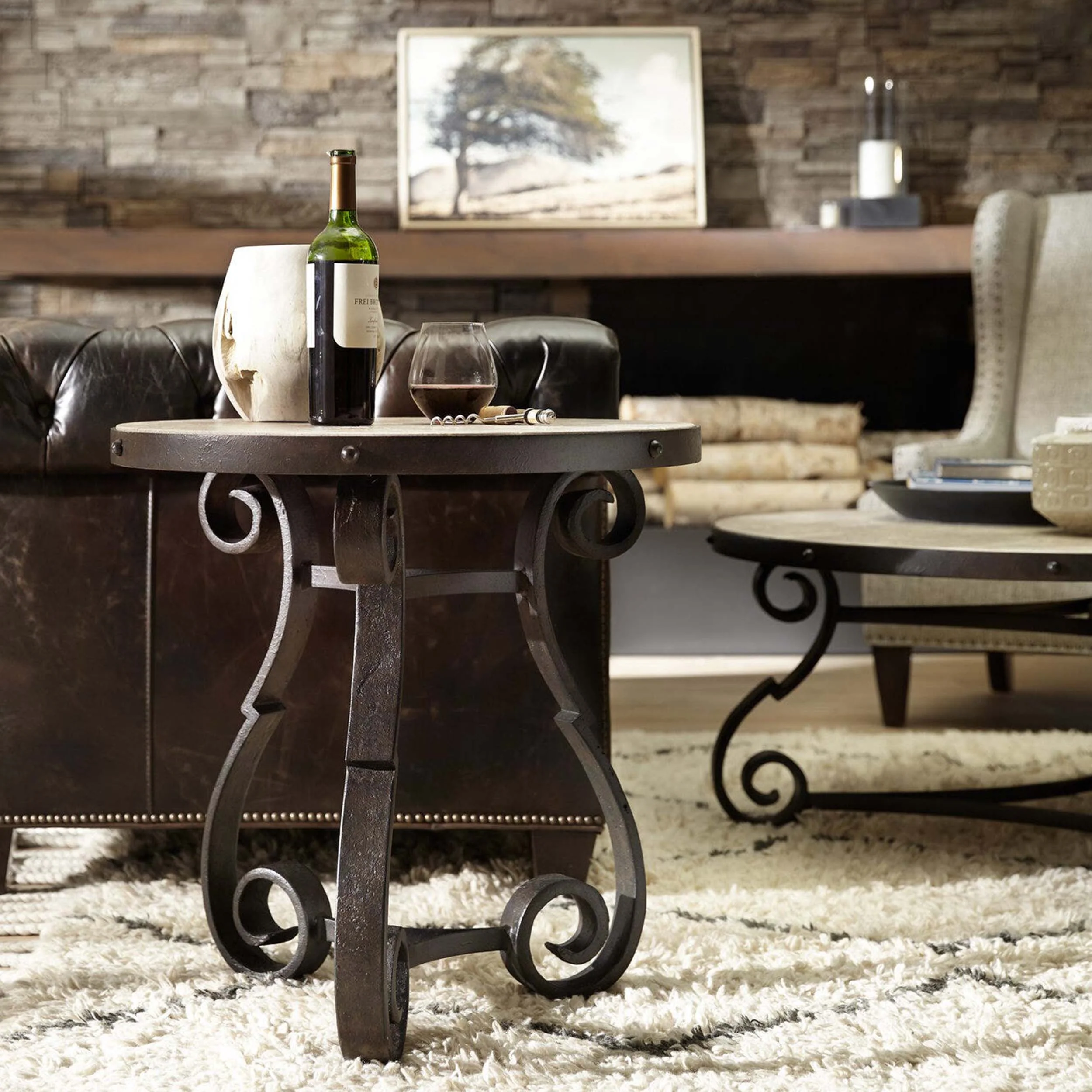 Luckenbach Metal and Stone End Table, Black - Image 5
