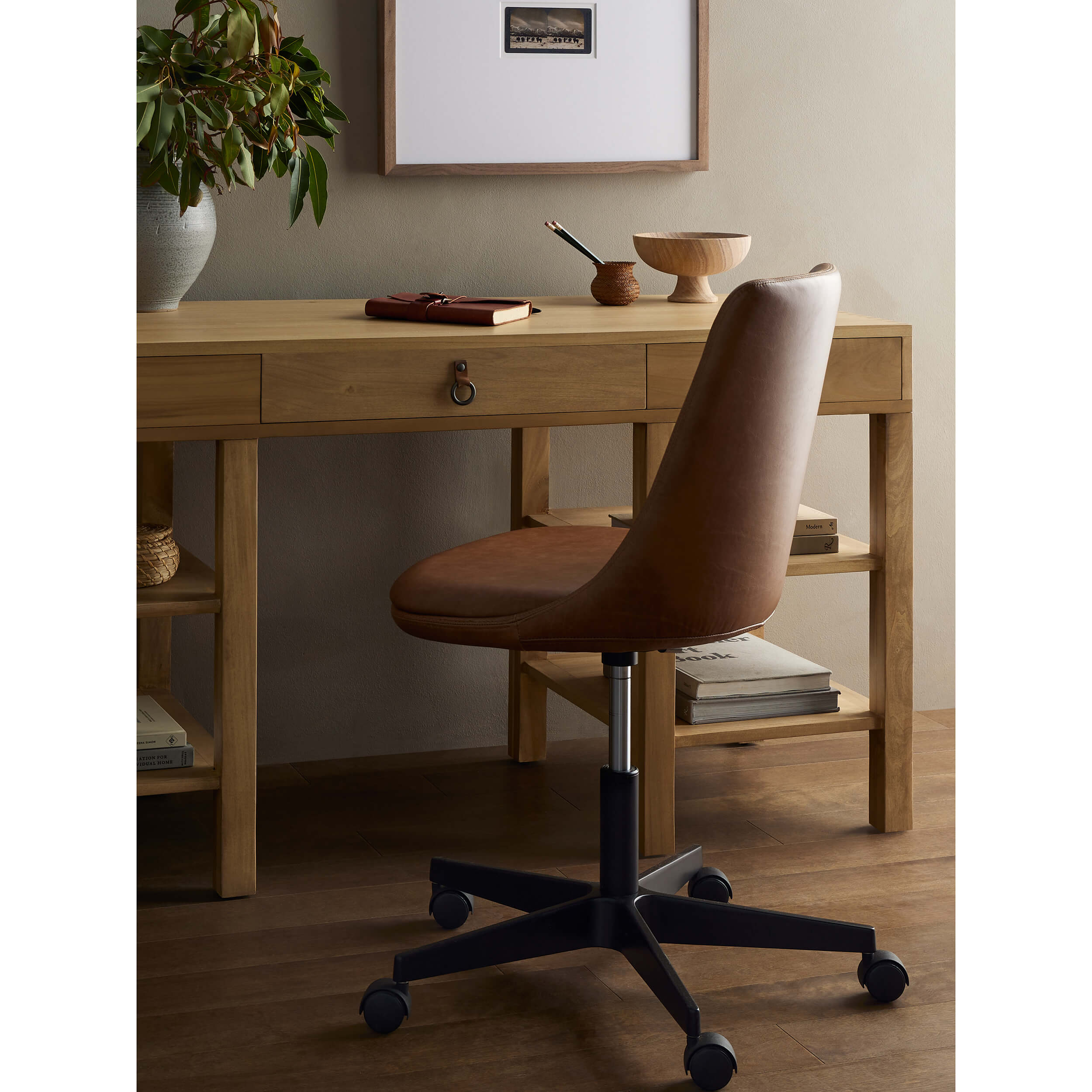 Lyka Leather Desk Chair, Sonoma Chestnut by Four Hands - Image 5