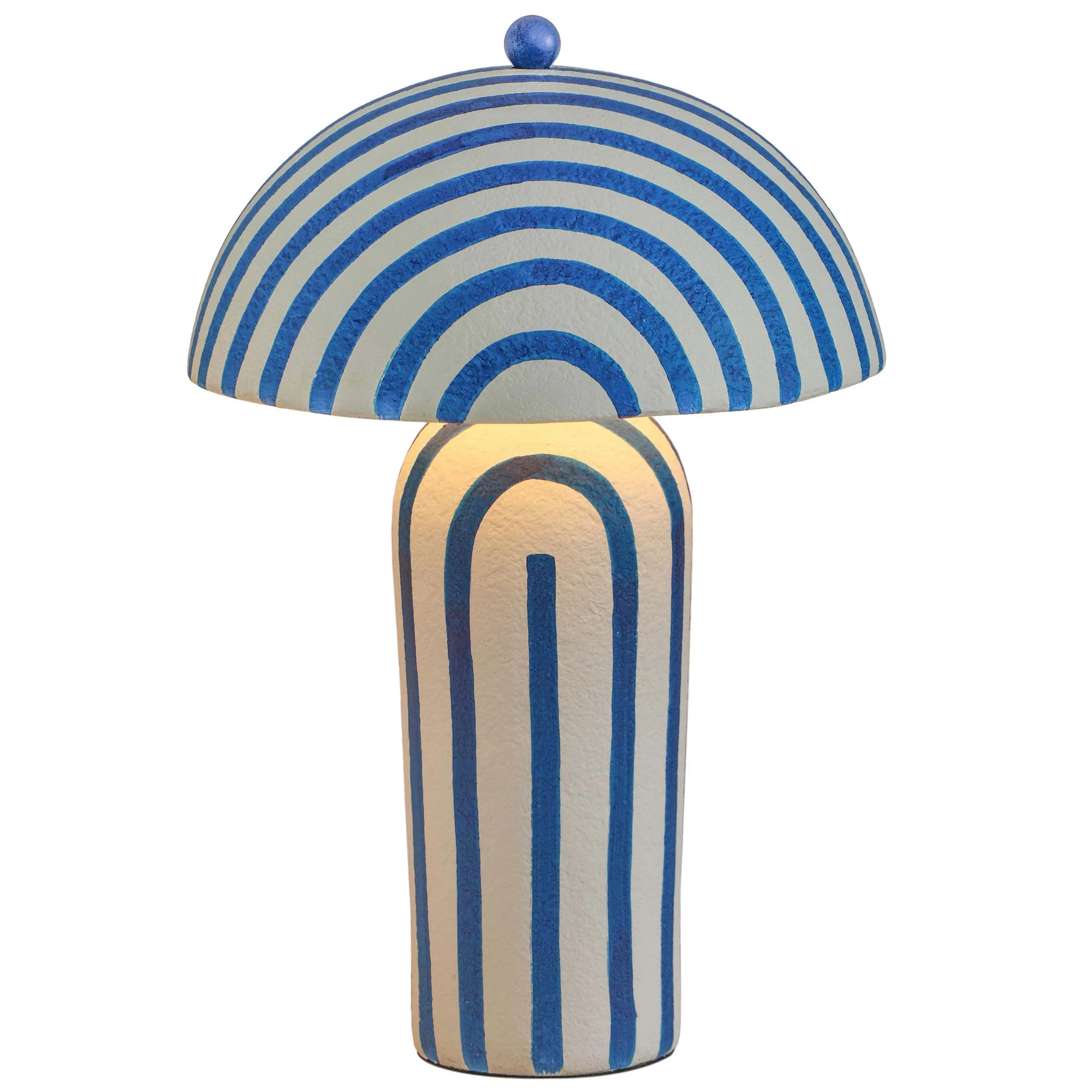 Maiori Striped Papier Mache Table Lamp, Blue/Off-White - Image 2