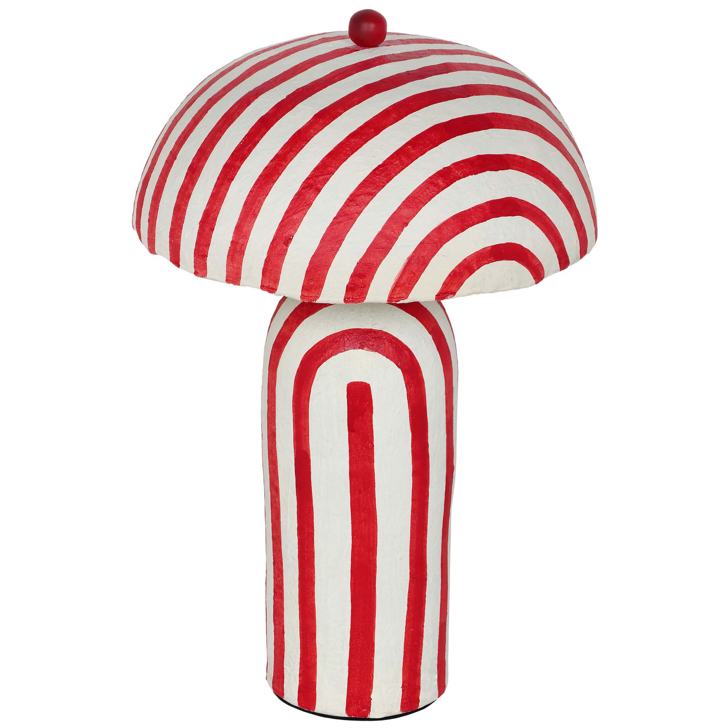 Maiori Striped Papier Mache Table Lamp, Red/Off-White - Image 2
