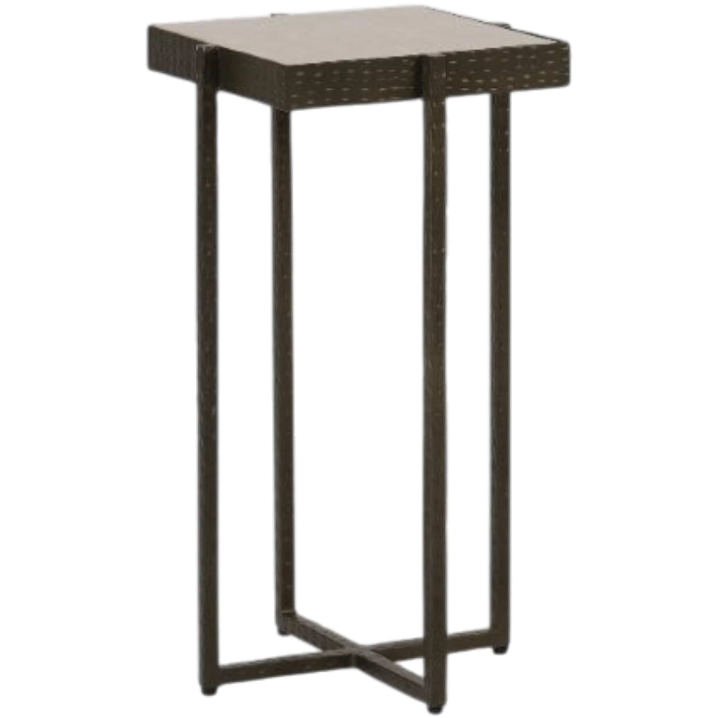 Marble and Forged Metal Accent Table, Beige