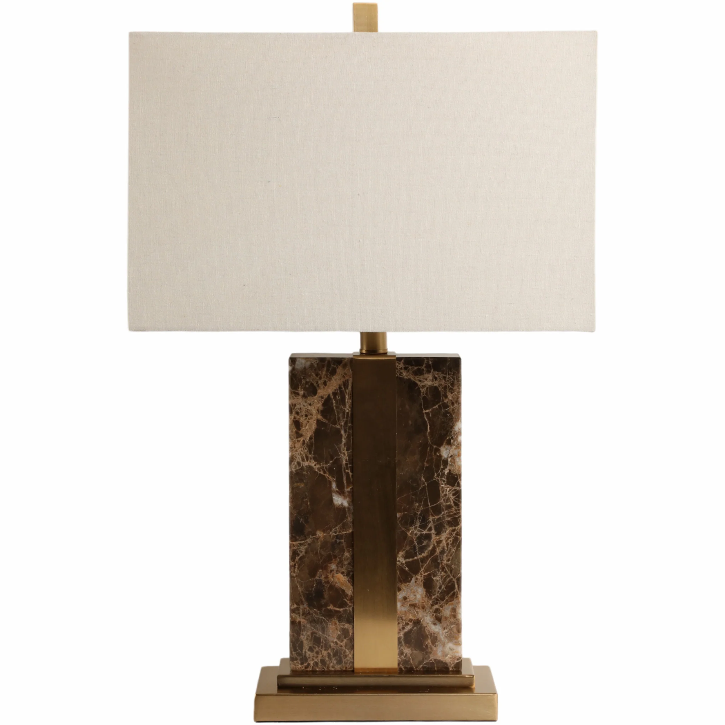 Marble Table Lamp w/Antique Brass, Brown