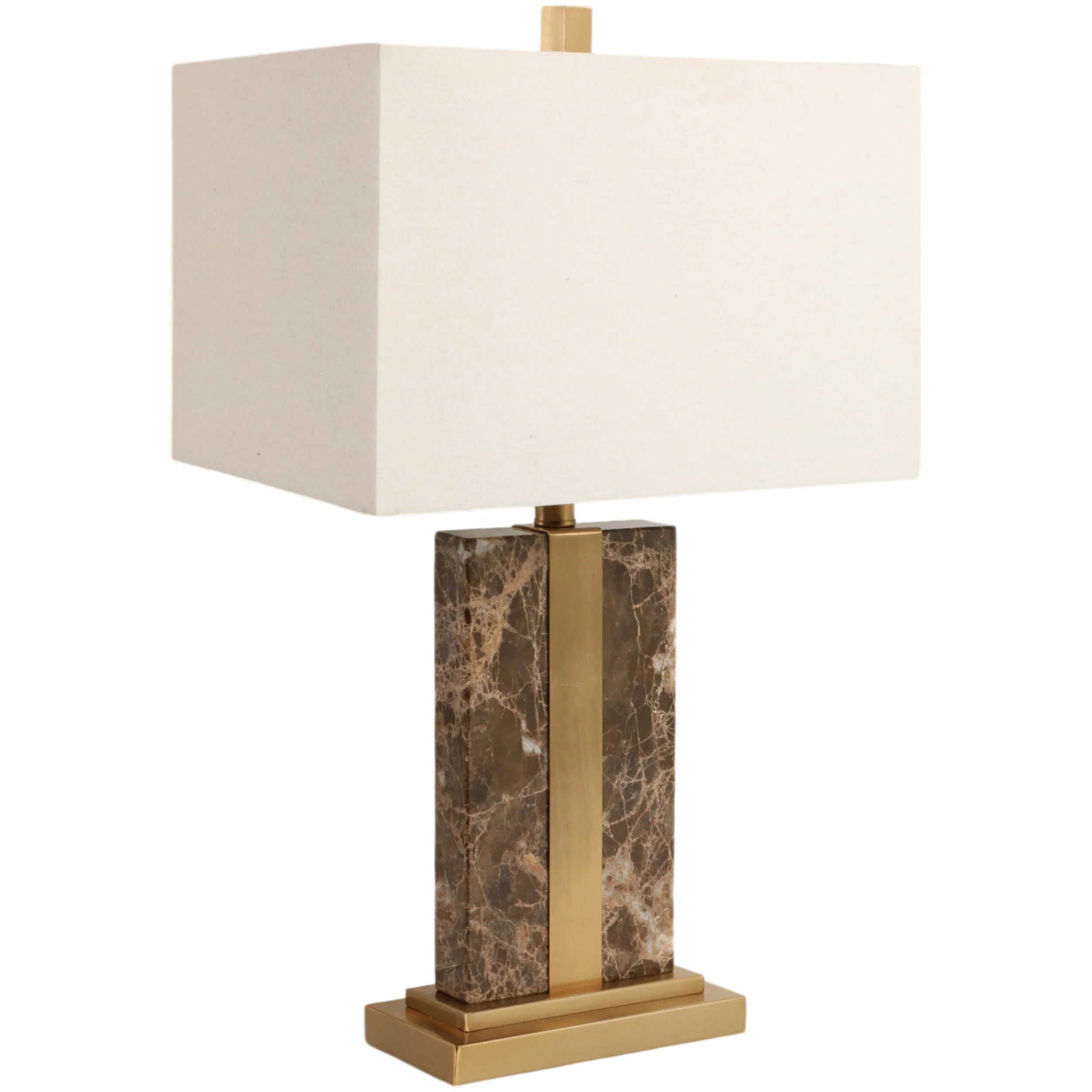 Marble Table Lamp w/Antique Brass, Brown - Image 2
