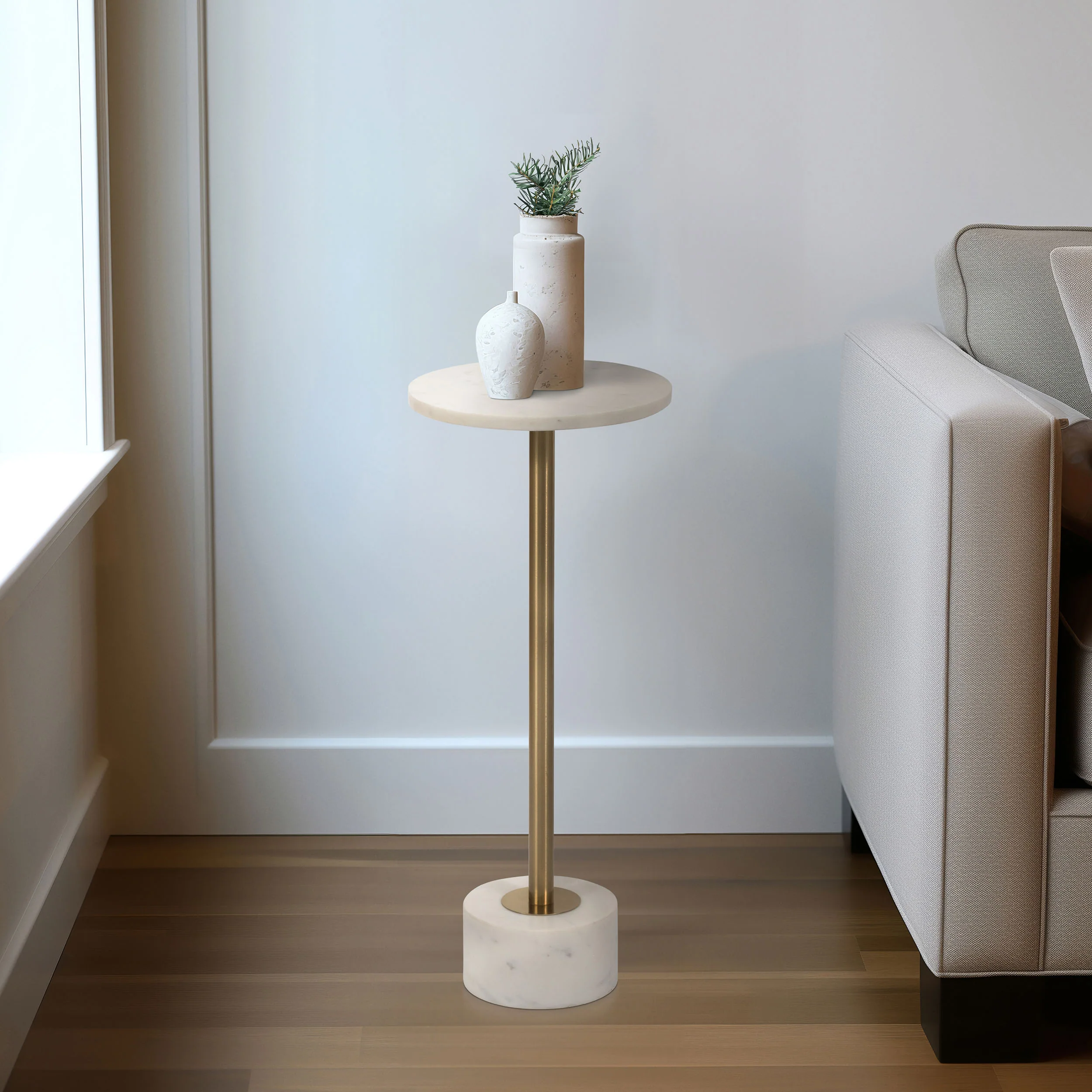 Marble Top Accent Table, White/Gold - Image 5