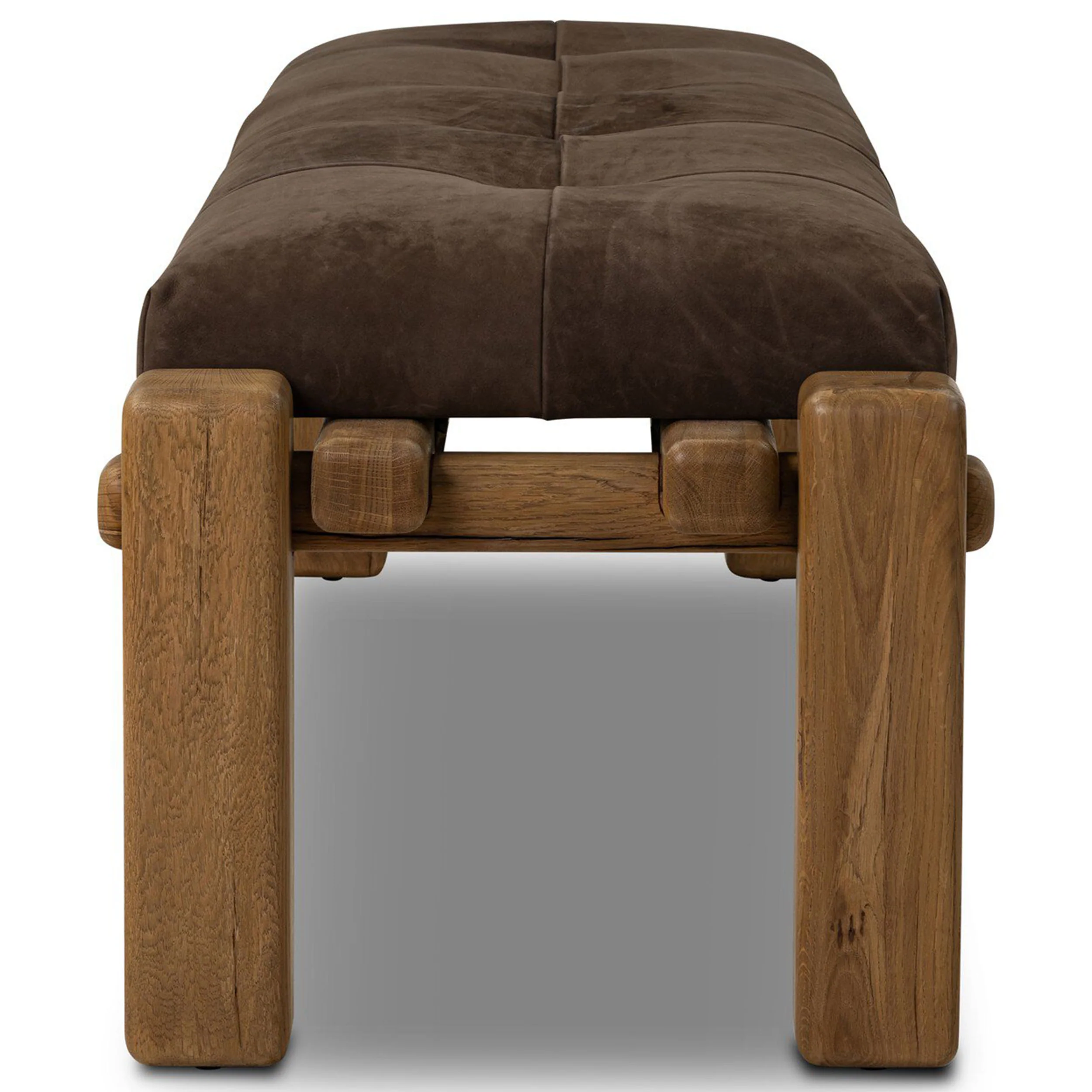Marcia Leather Accent Bench, Nubuck Cigar by Four Hands - Image 3