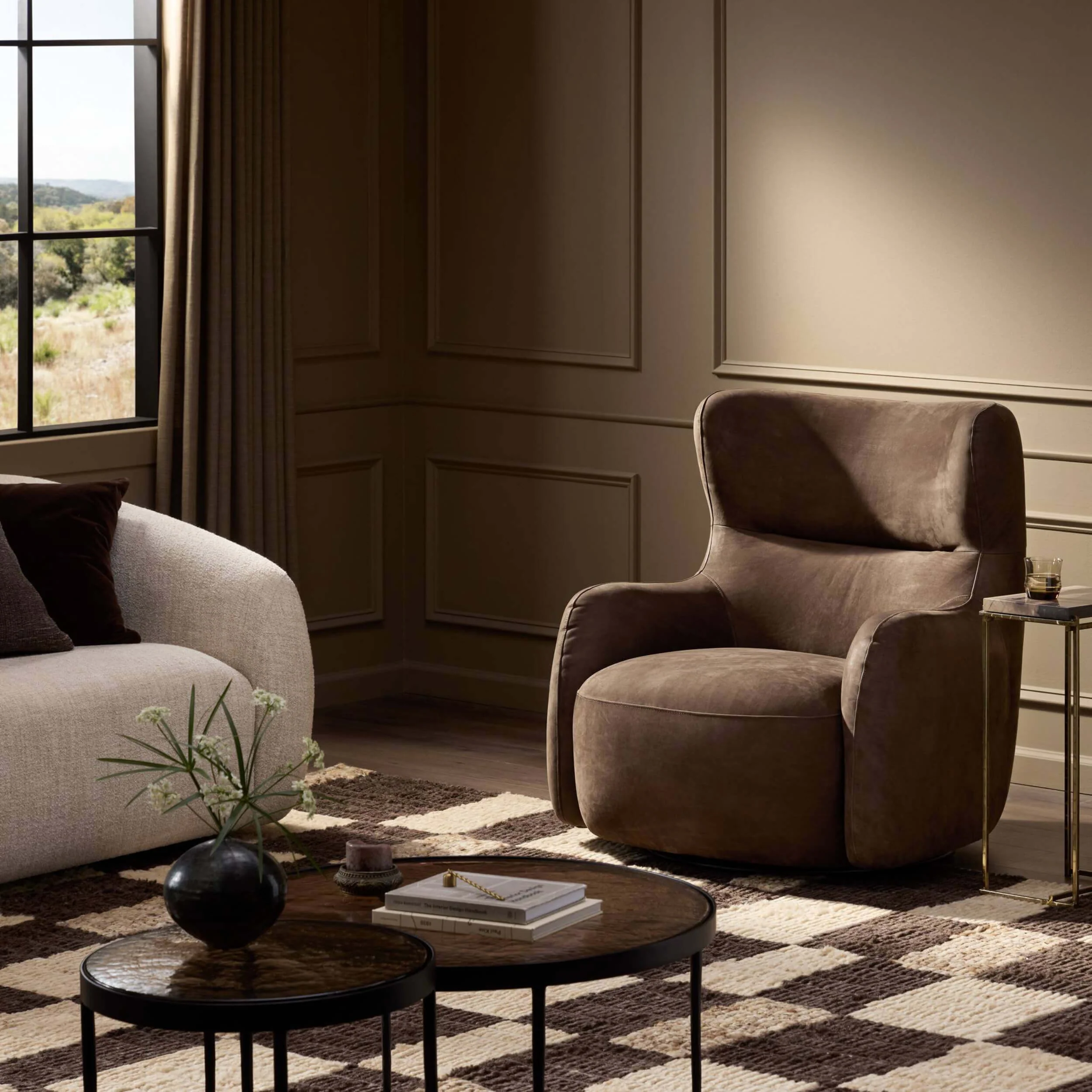 Mardell Leather Swivel Chair, Nubuck Cigar by Four Hands - Image 6