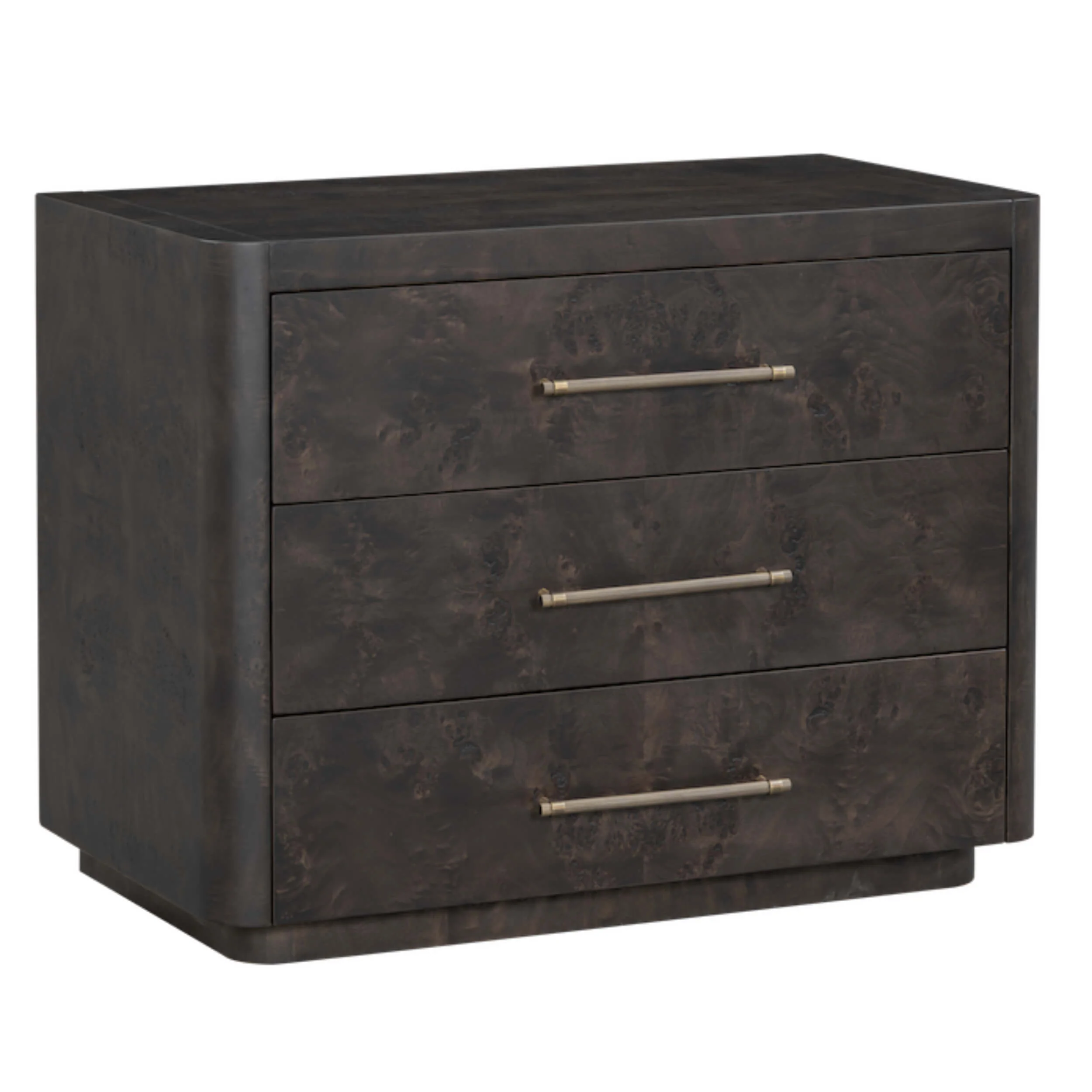 Marshall 3 Drawer Nightstand, Chocolate Burl