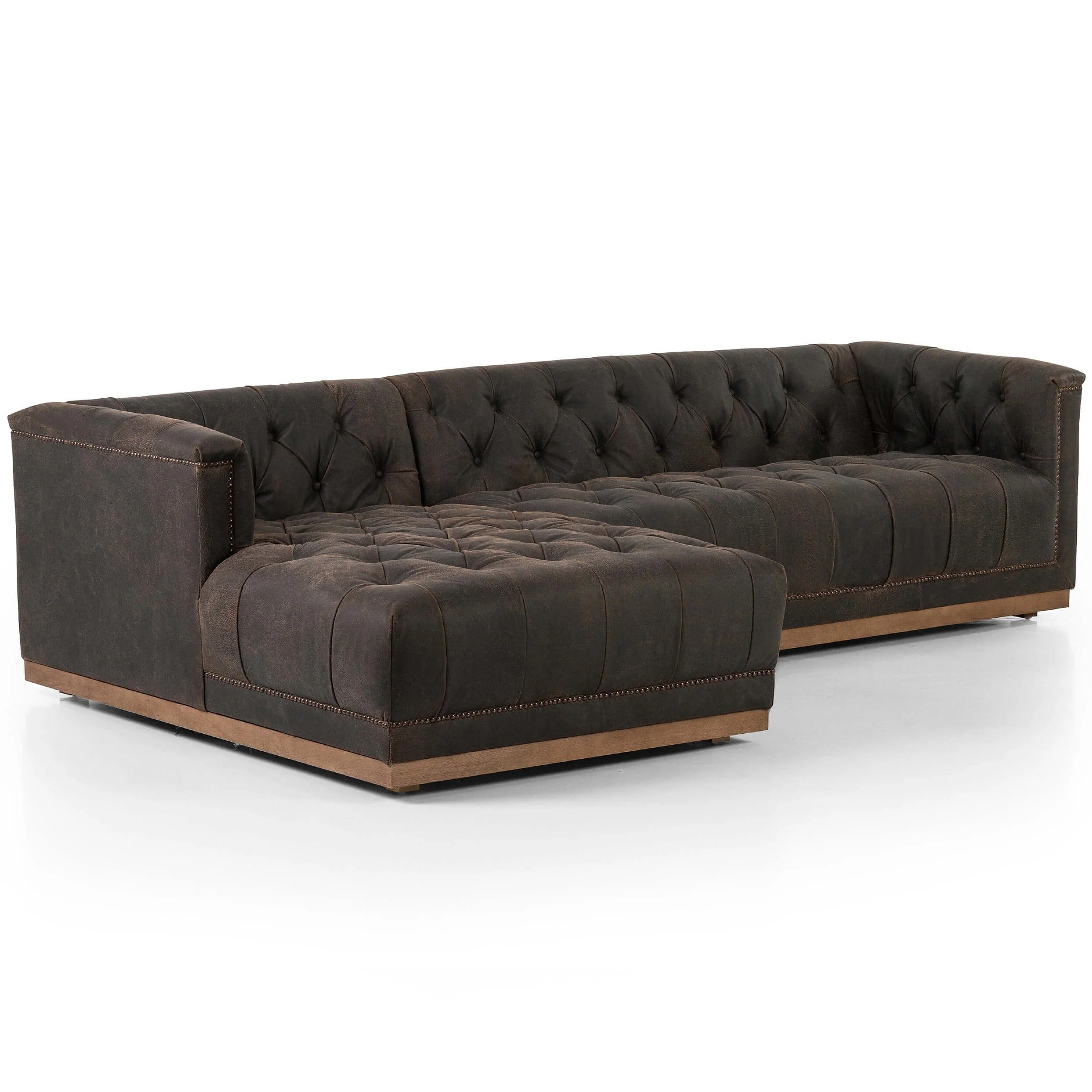 Maxx 2 Piece Leather Sectional, Destroyed Black by Four Hands
