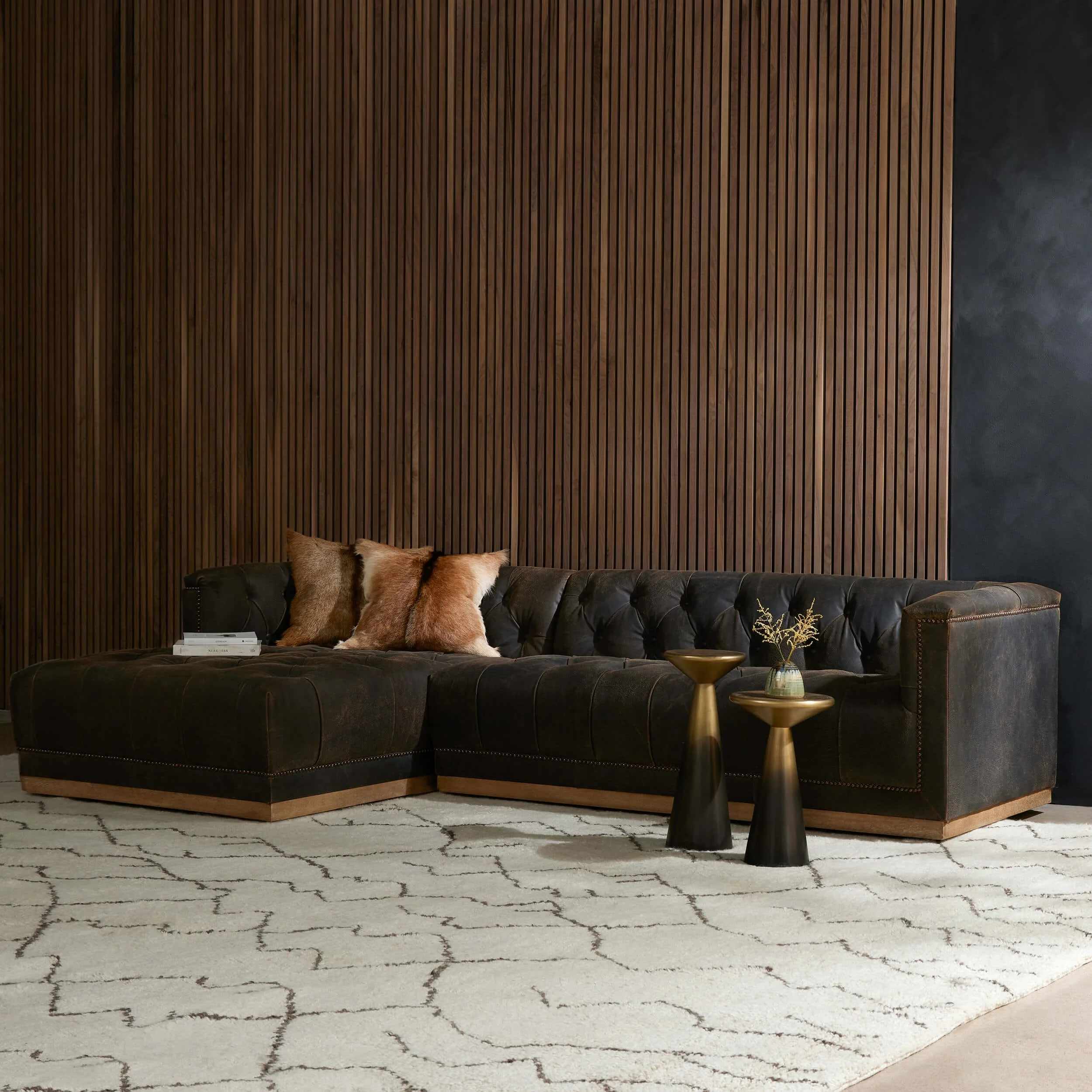 Maxx 2 Piece Leather Sectional, Destroyed Black by Four Hands - Image 5