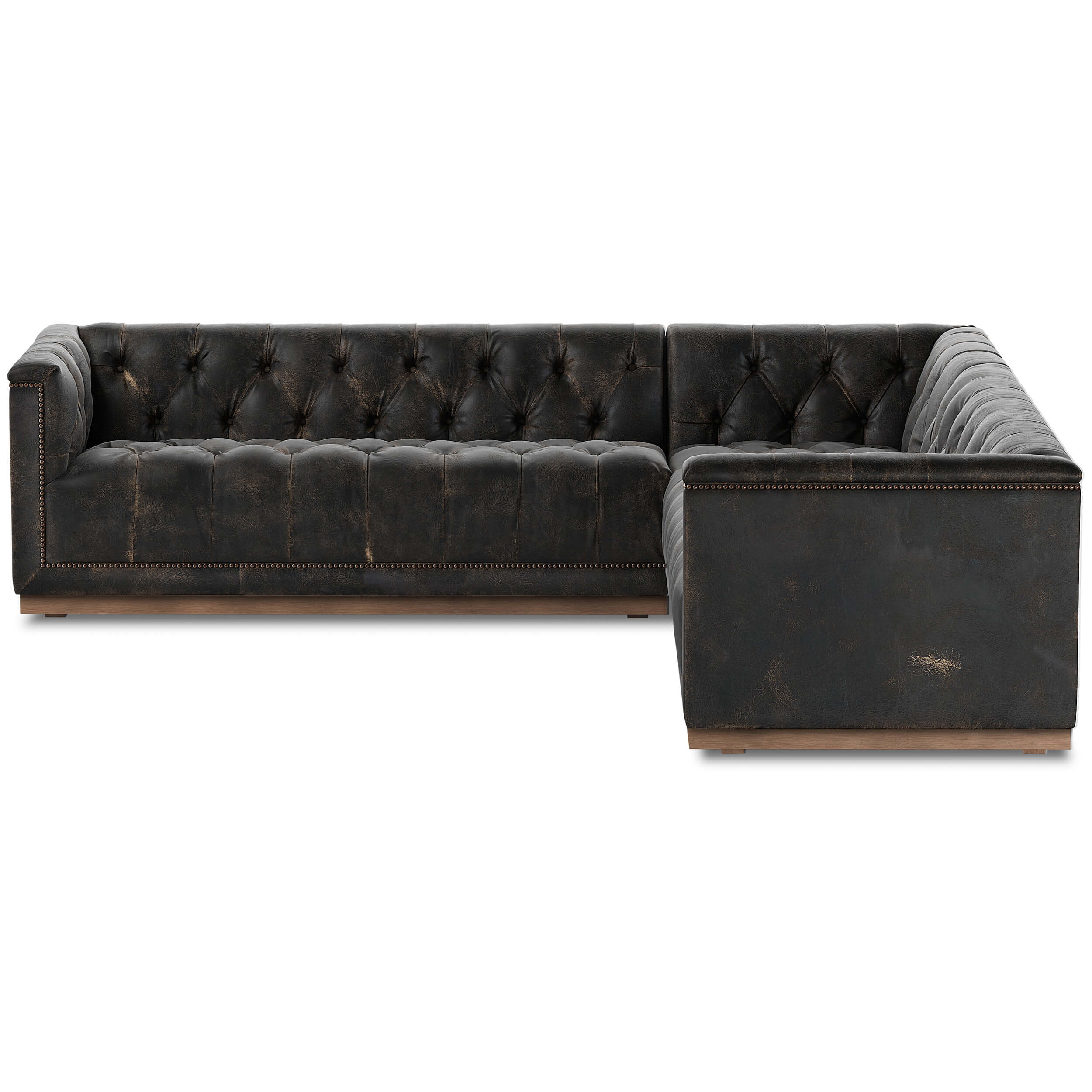 Maxx 3 Piece Leather Sectional, Destroyed Black by Four Hands - Image 3