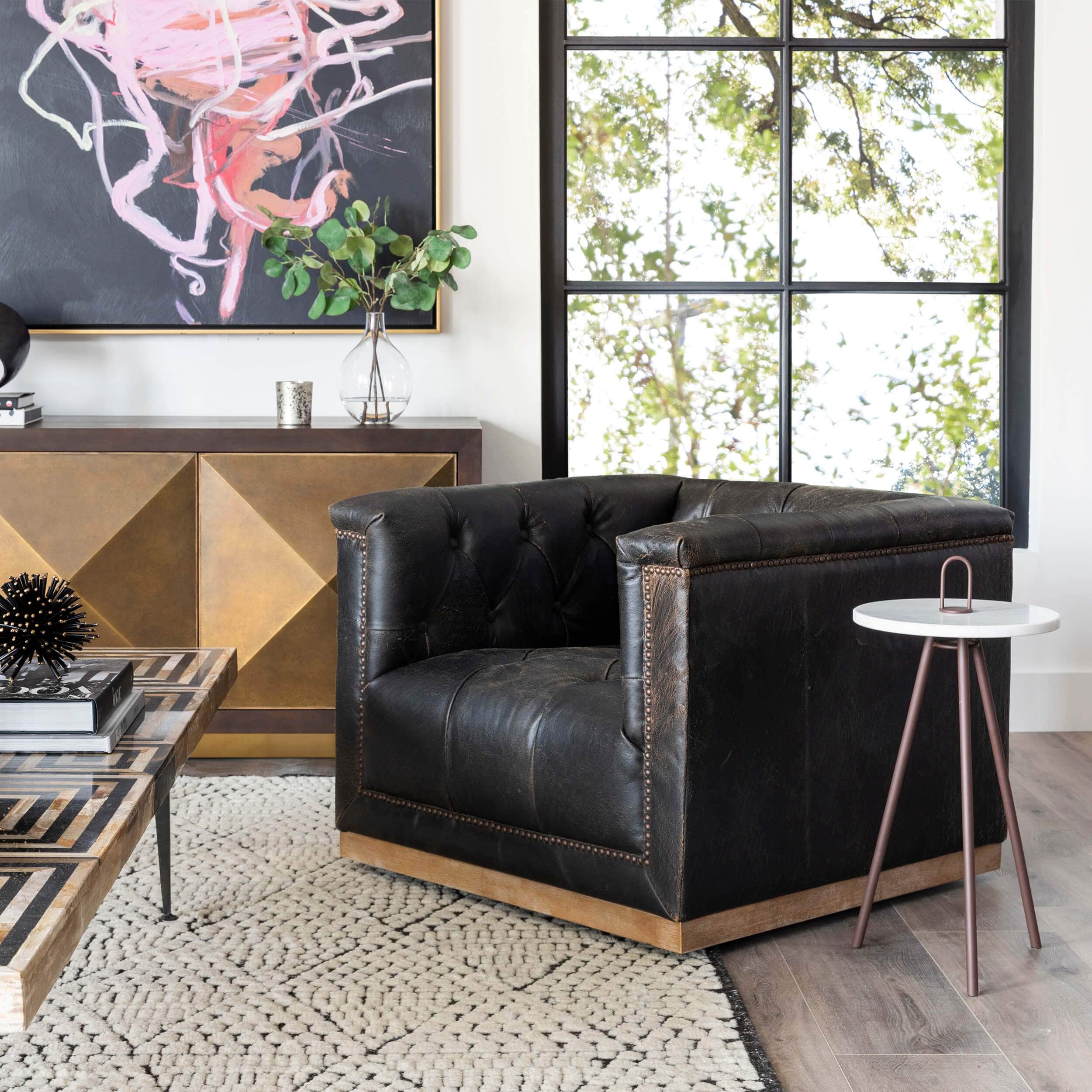 Maxx Leather Swivel Chair, Destroyed Black by Four Hands - Image 6