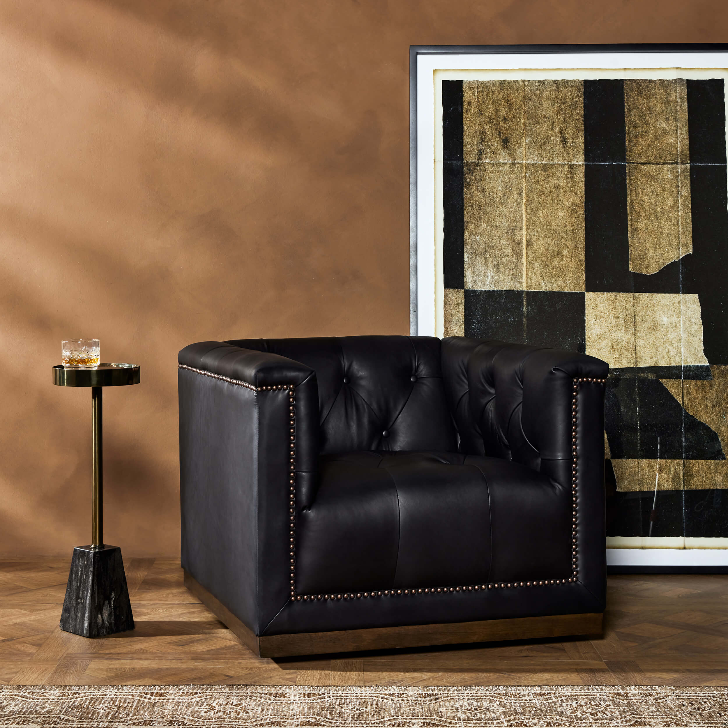Maxx Leather Swivel Chair, Heirloom Black by Four Hands - Image 5