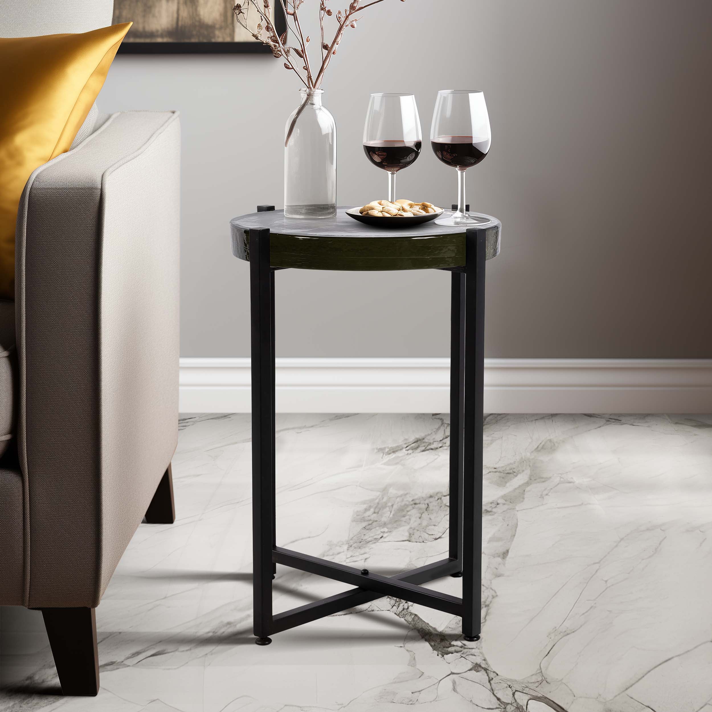 Metal and Glass Side Table, Black - Image 5