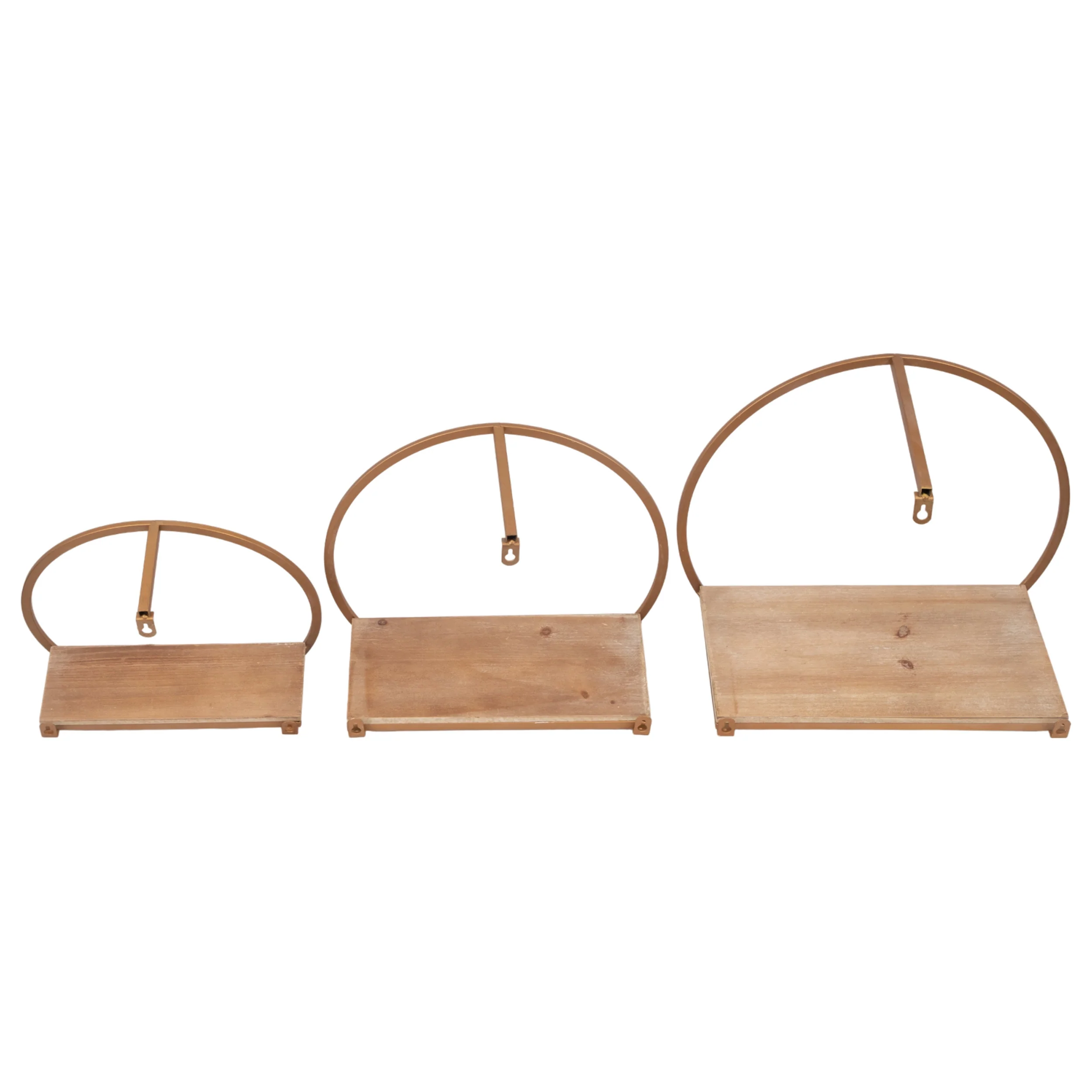 Metal and Wood Wall Shelves, Bronze, Set of 3 - Image 5