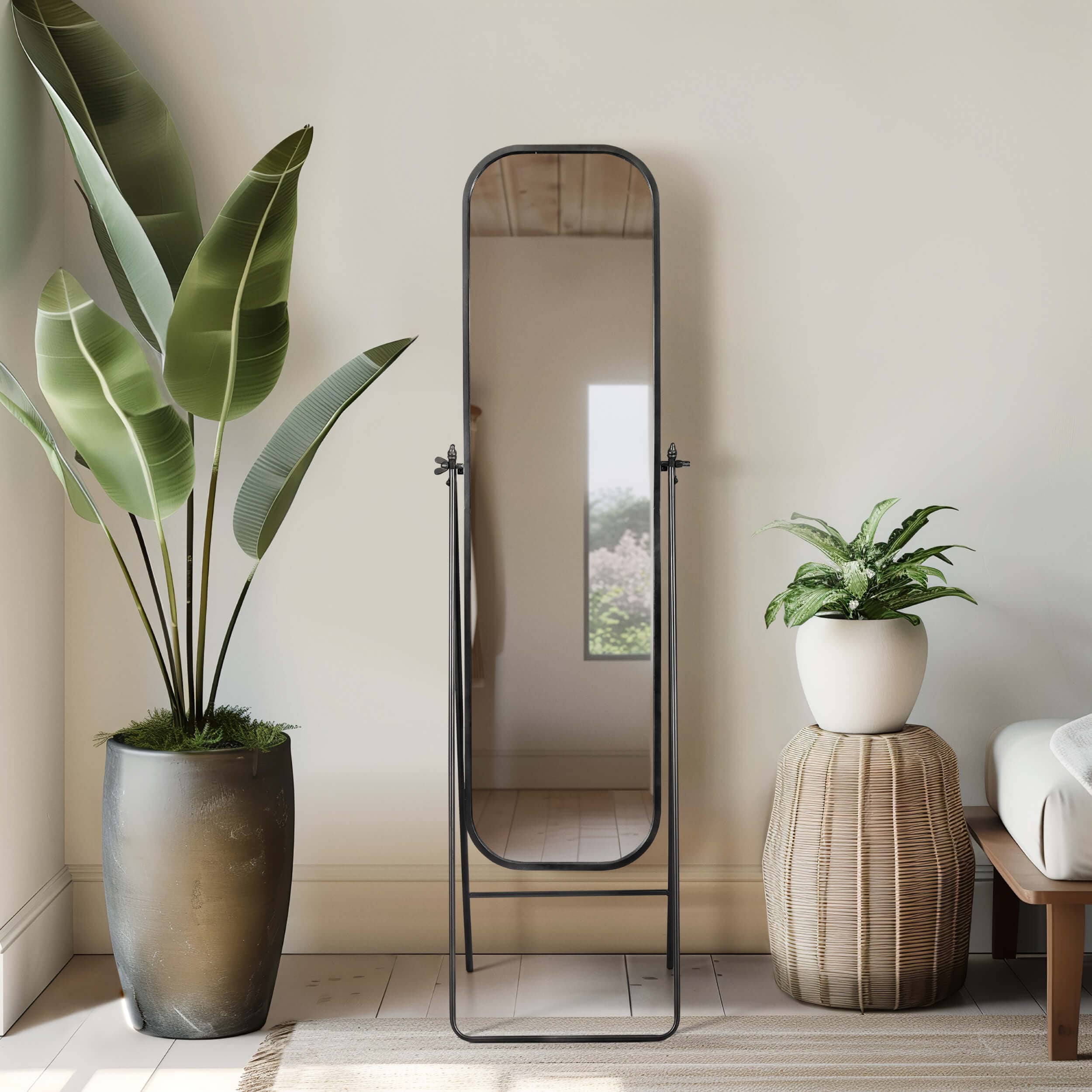 Metal Floor Mirror on Stand, Black - Image 5