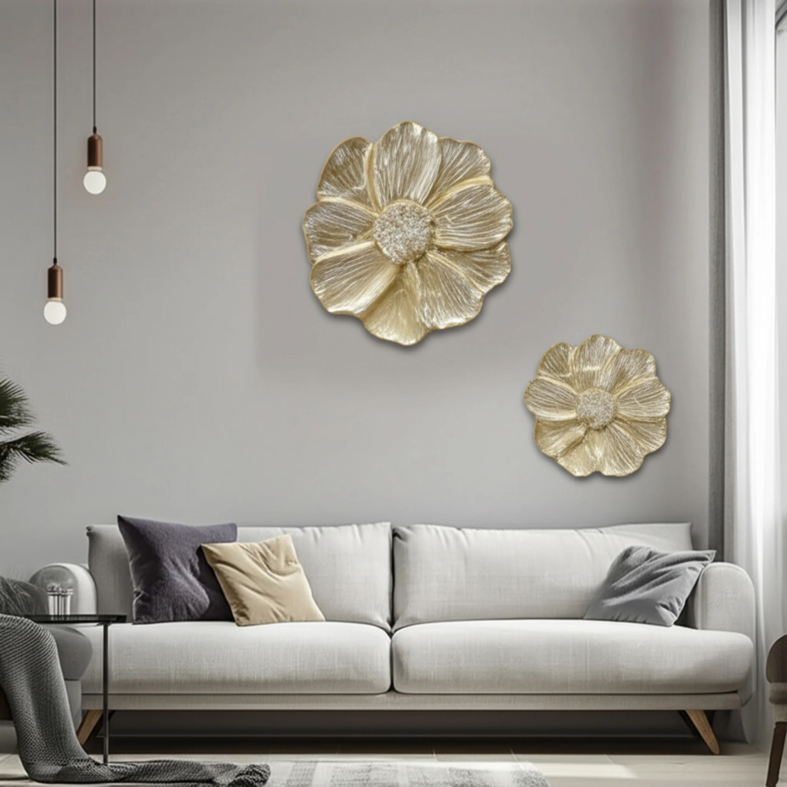 Metal Wall Flowers, Gold/White, Set of 2 - Image 7
