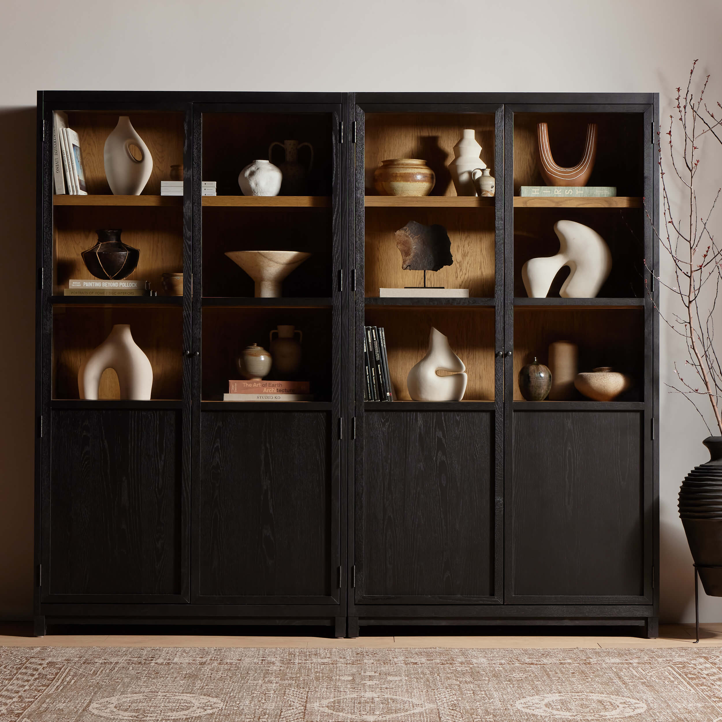 Millie Panel and Glass Door Double Cabinet, Drifted Matte Black - Image 6