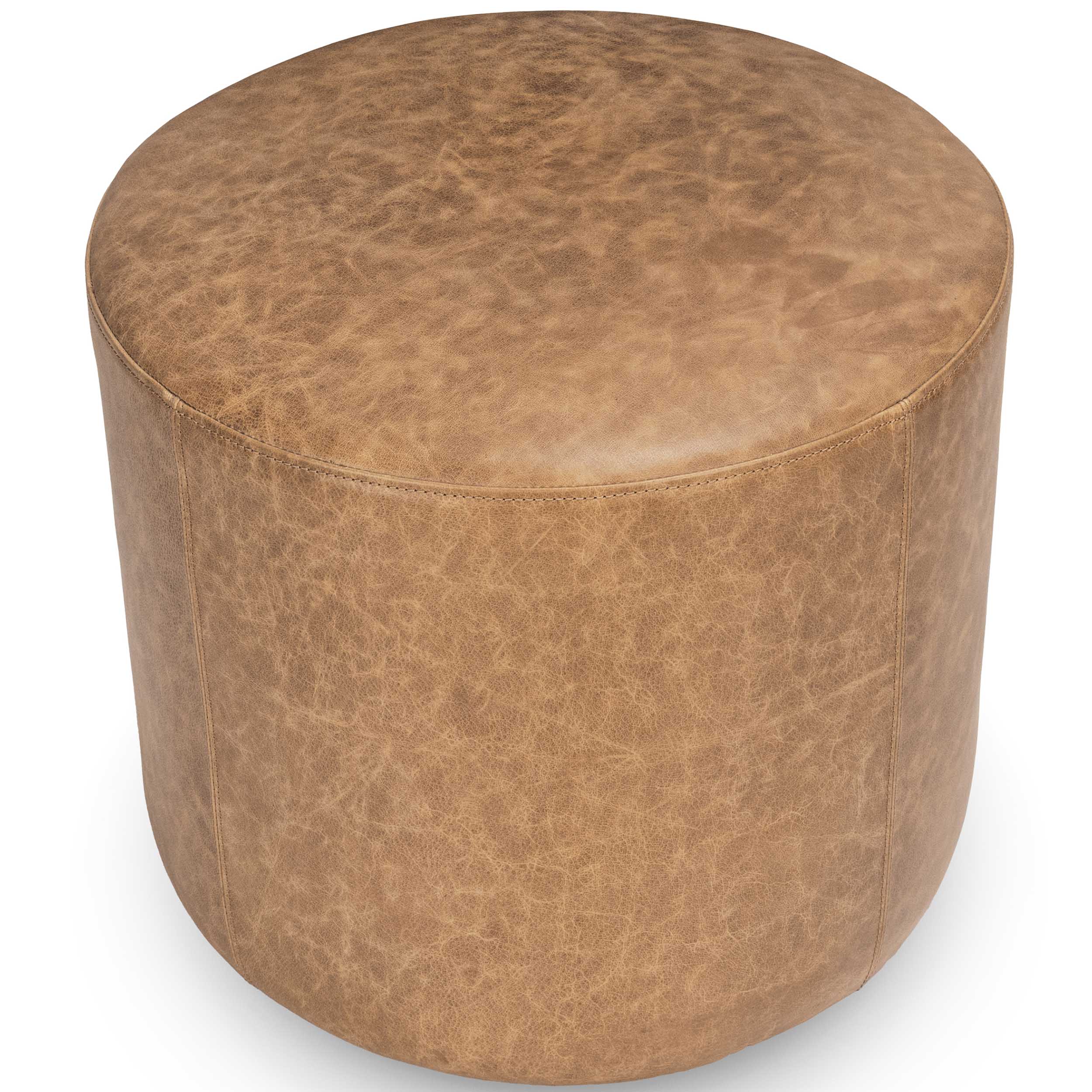 Millo Leather Round Ottoman, Sedona Brown - Image 2
