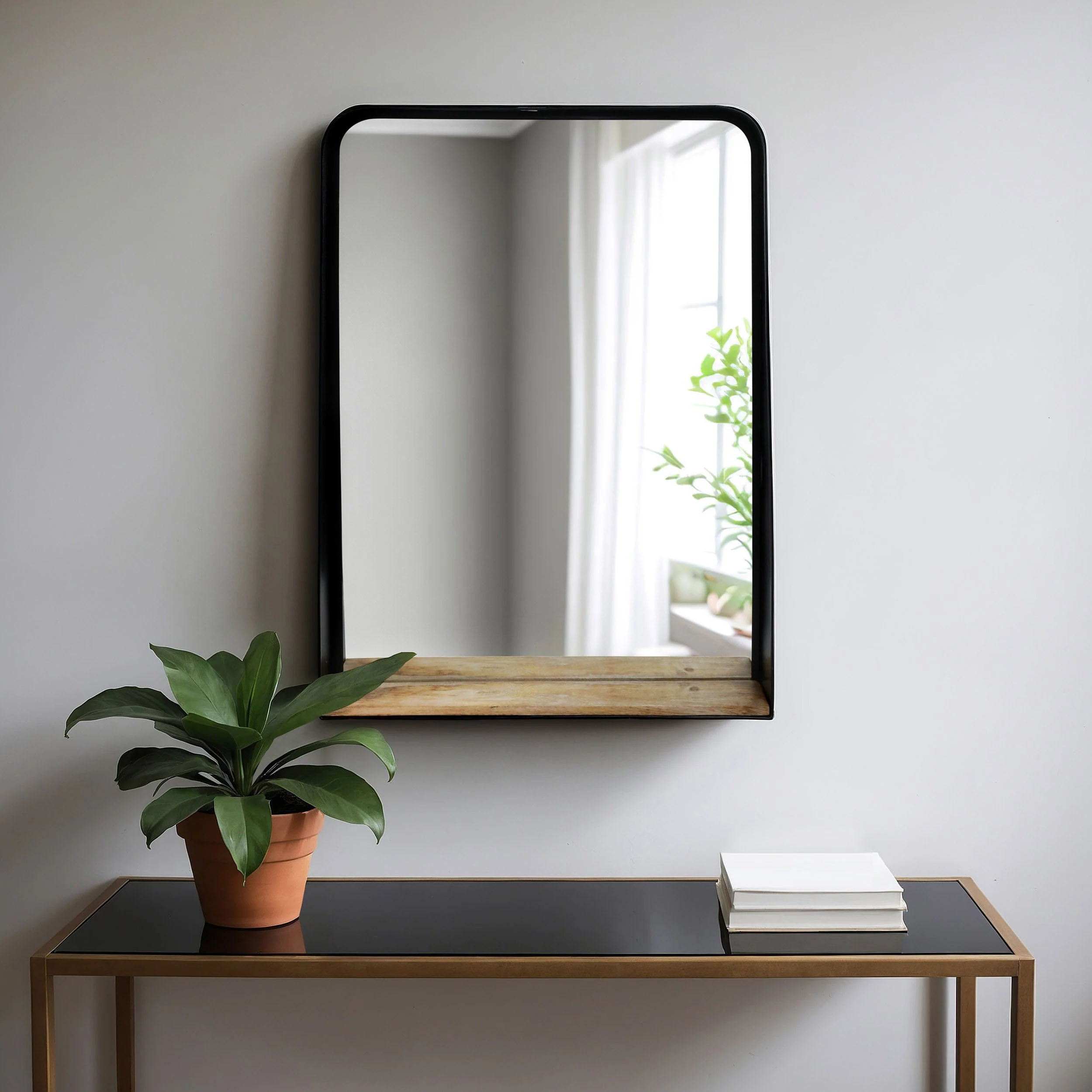 Mirror w/Shelf, Black/Brown - Image 5