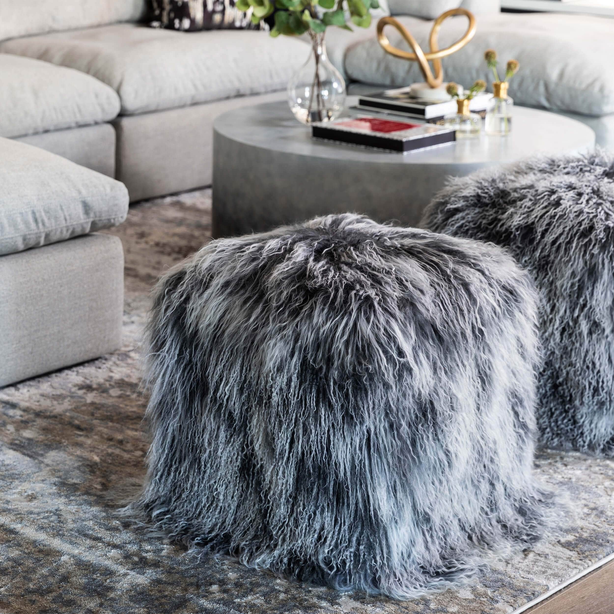 Mongolian Cube Pouf, Stone Grey - Image 4