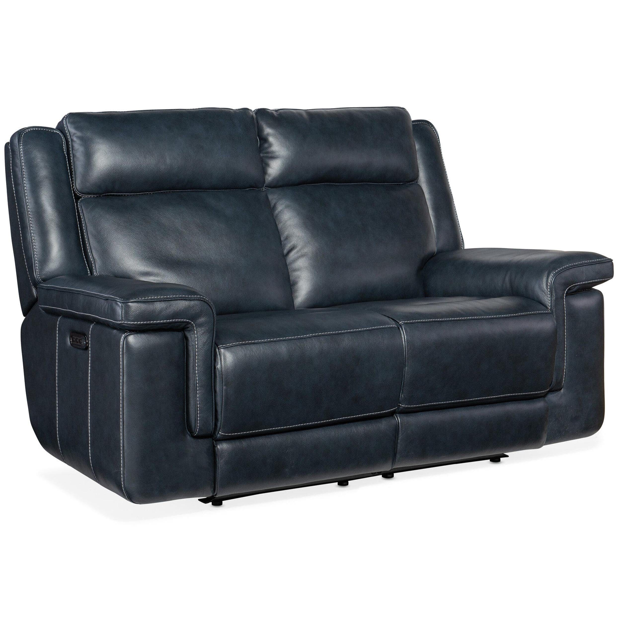 Montel Leather Lay Flat Power Loveseat, Cosmos Cobalt