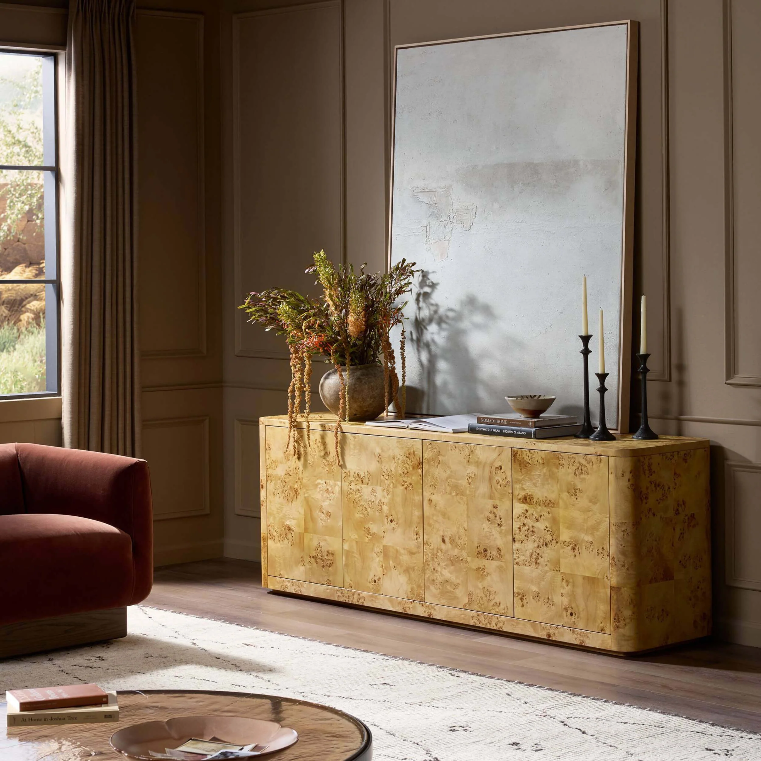 Mullins Media Console, Natural Mappa Burl by Four Hands - Image 6