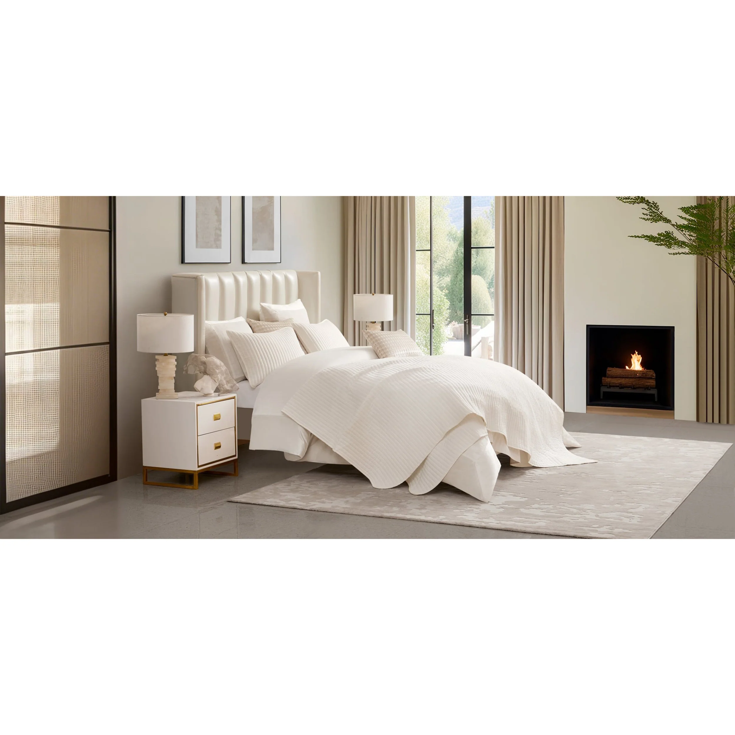 Mykonos Linen Quilt Set, Ivory