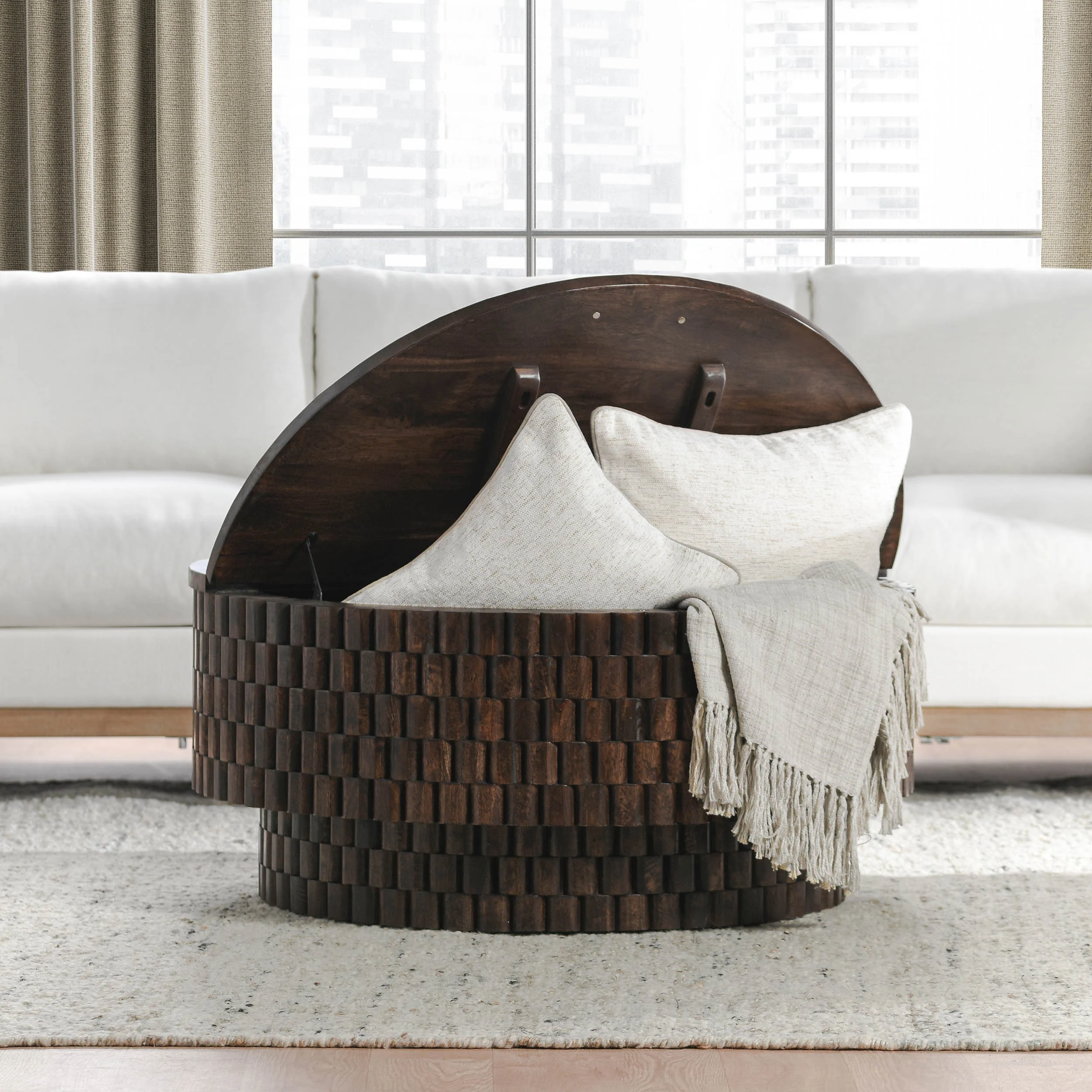 Norwood Round Coffee Table, Dark Brown - Image 7