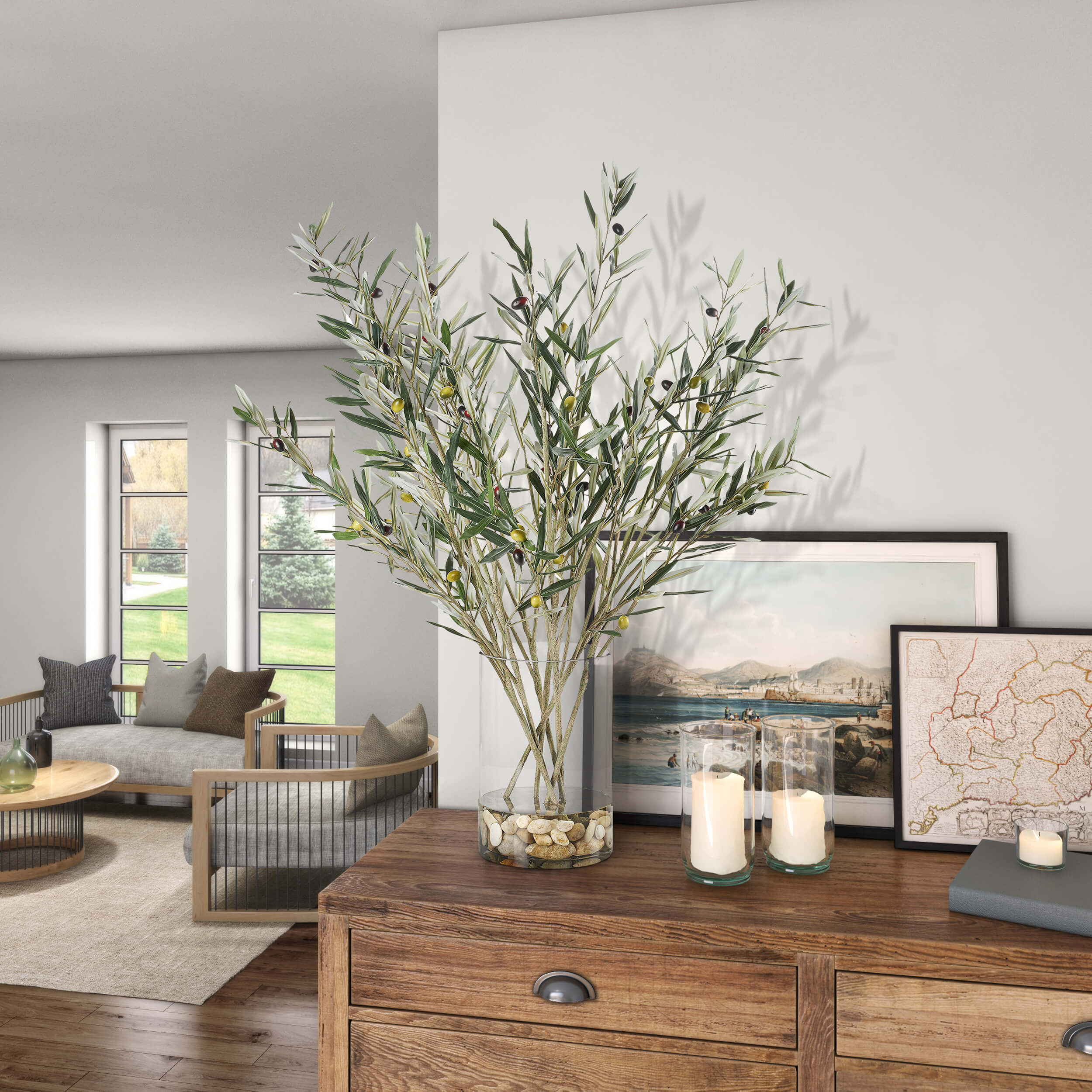 Olive Branches in Large Rowan Vase, Clear - Image 2