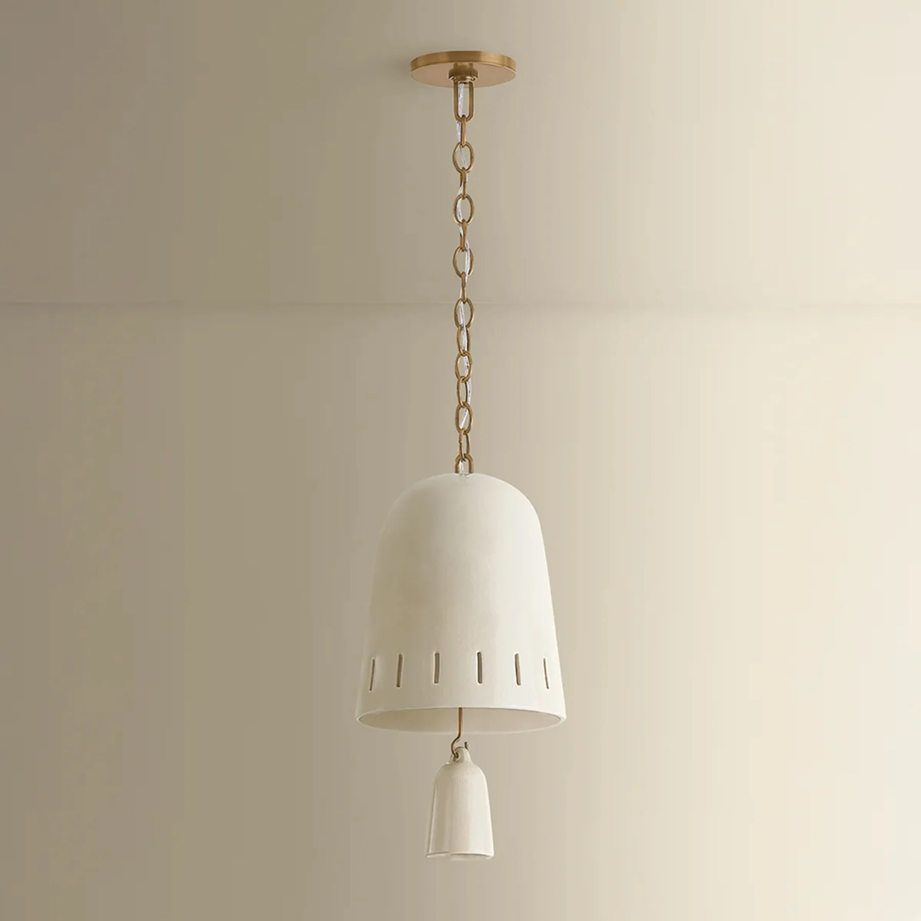 Omi Pendant, Patina Brass/Ceramic Ivory Crackle - Image 3