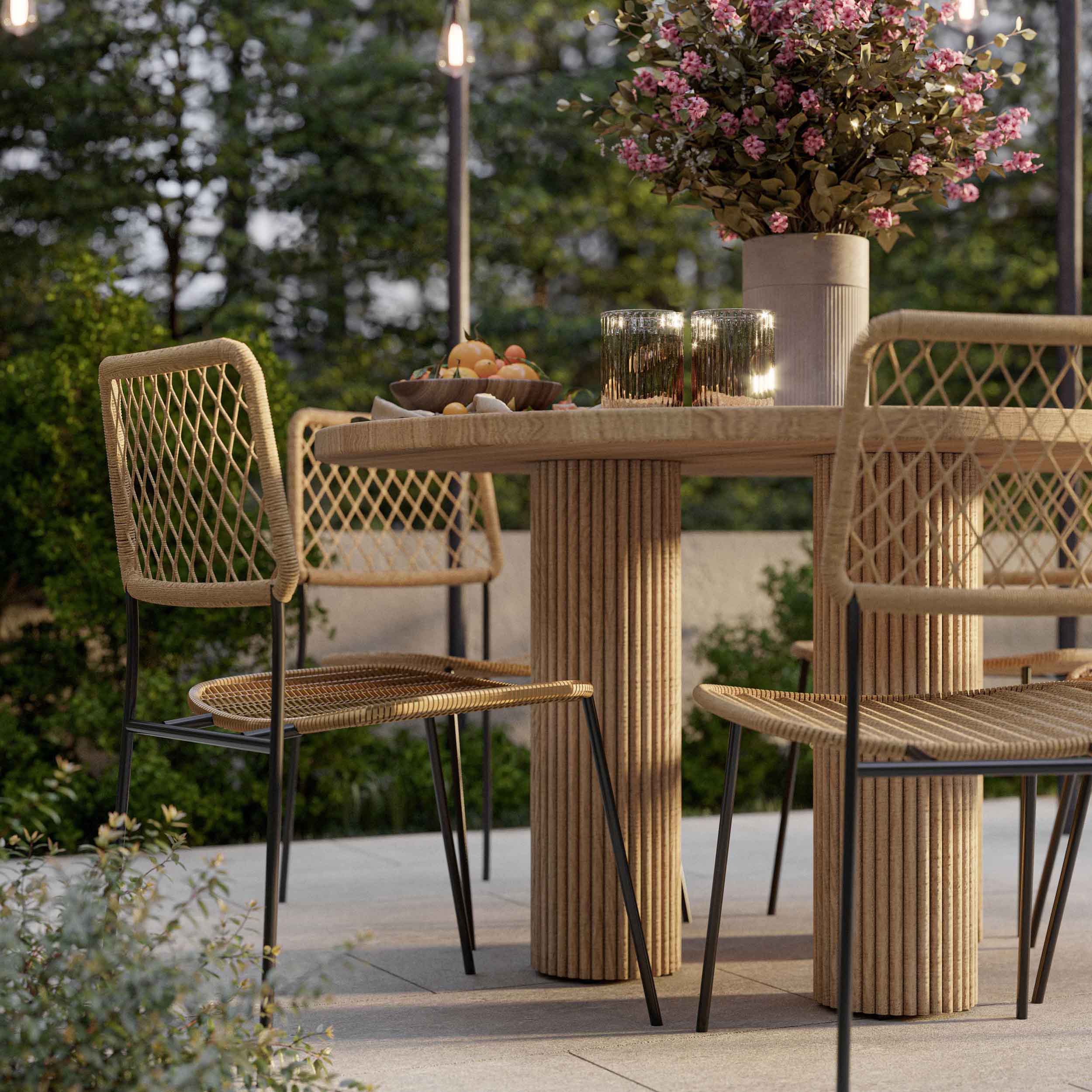 Patti Outdoor Round Dining Table, Faux Travertine - Image 6