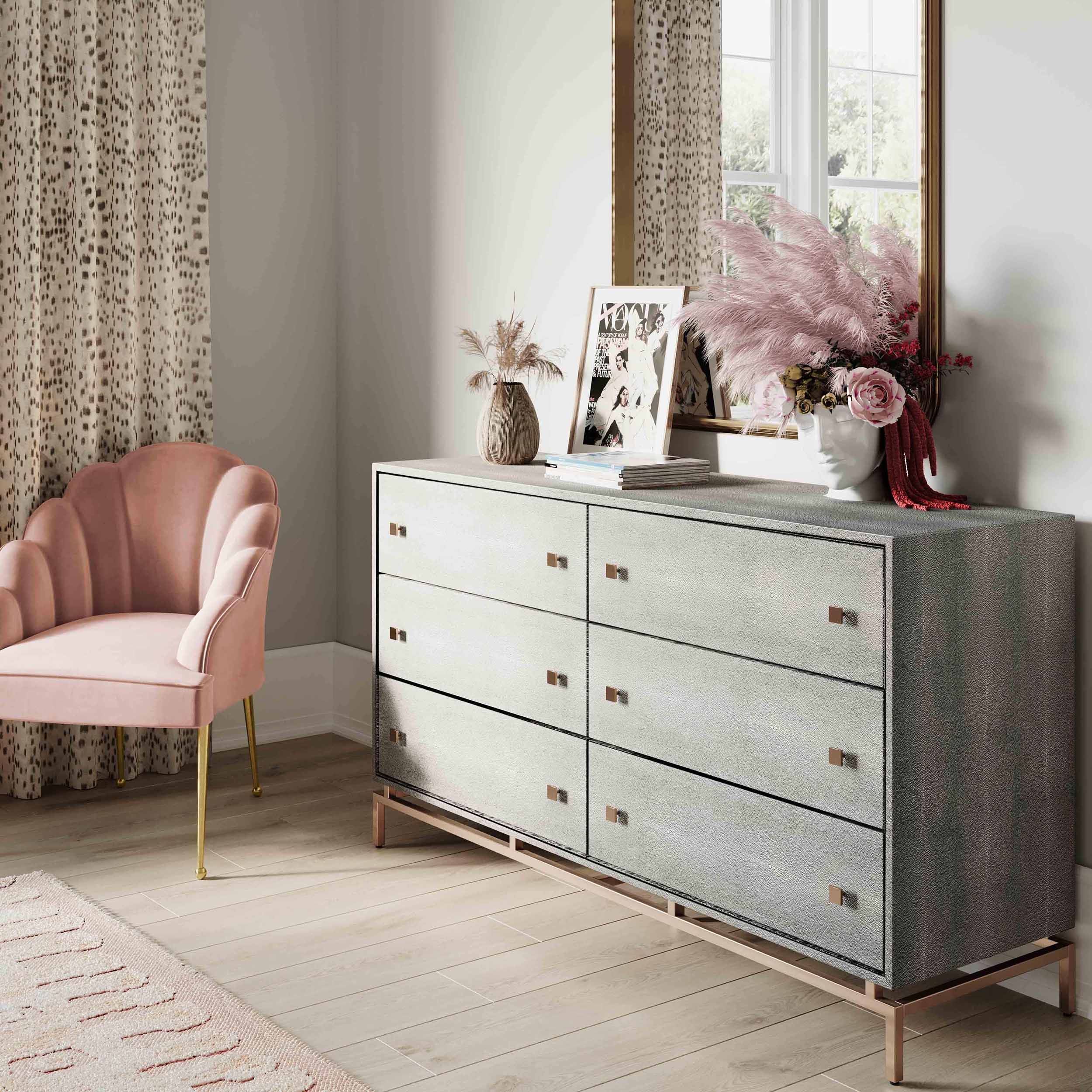 Pesce 6 Drawer Shagreen Dresser, Grey - Image 7