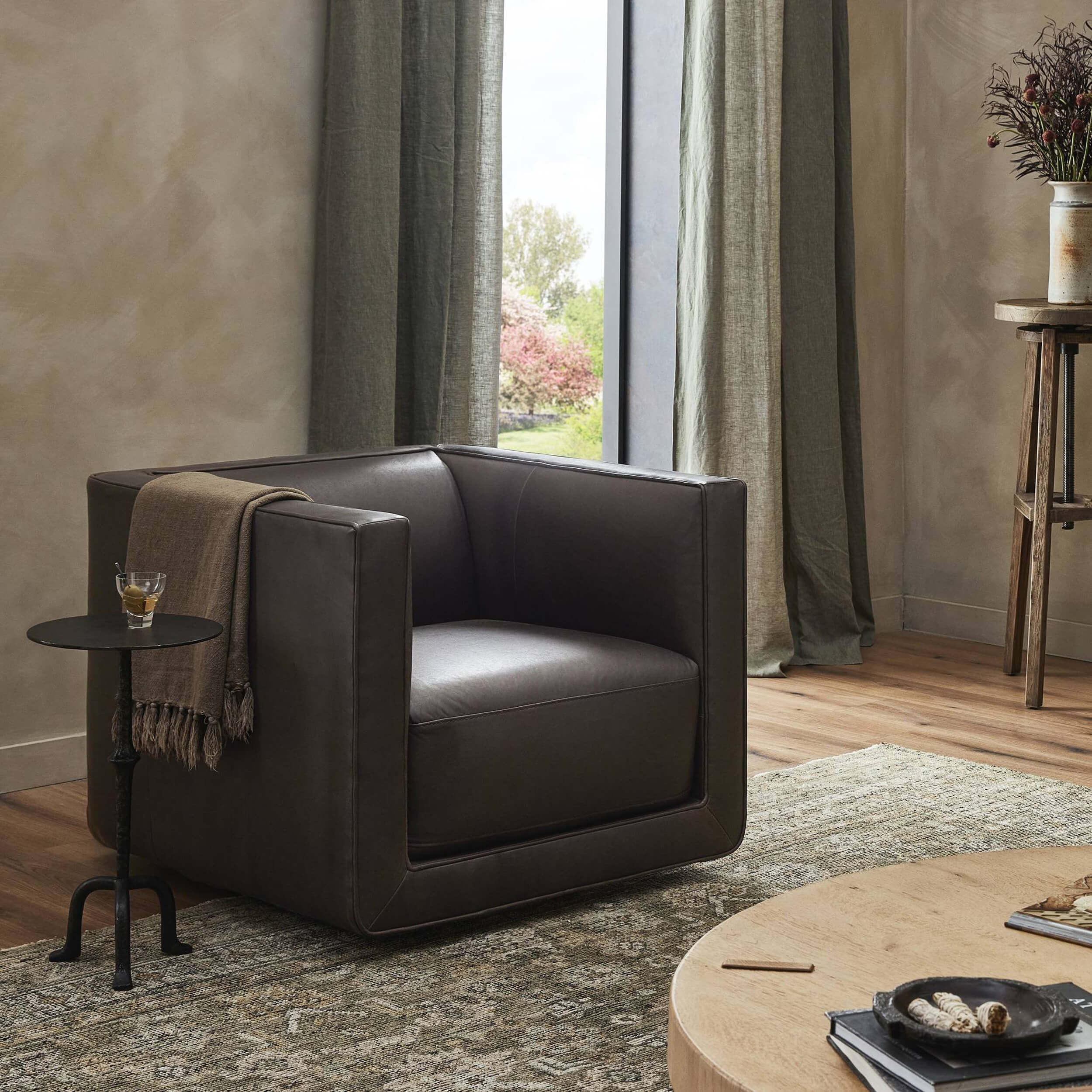 Phillip Leather Swivel Chair, Heirloom Cigar by Four Hands - Image 7