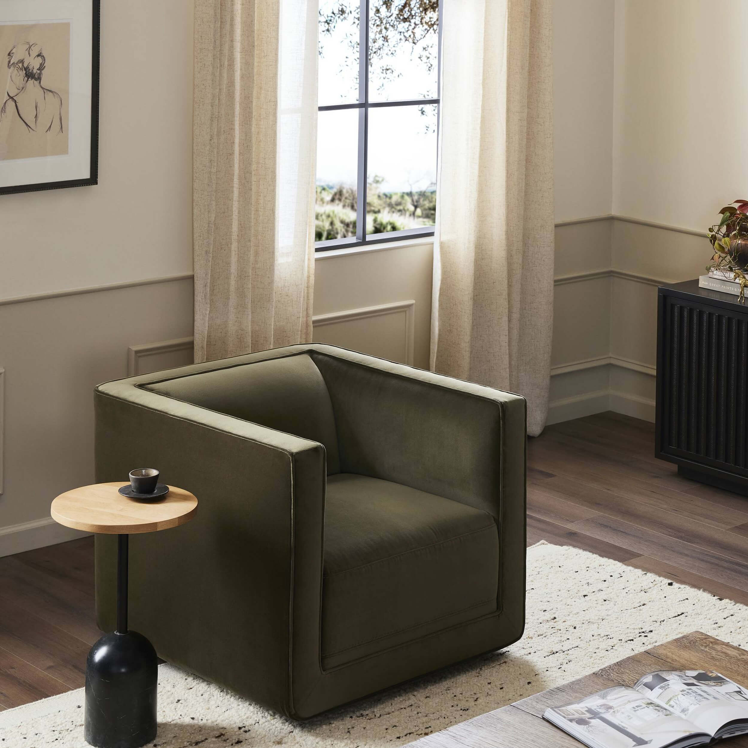 Phillip Swivel Chair, Surrey Olive by Four Hands - Image 6