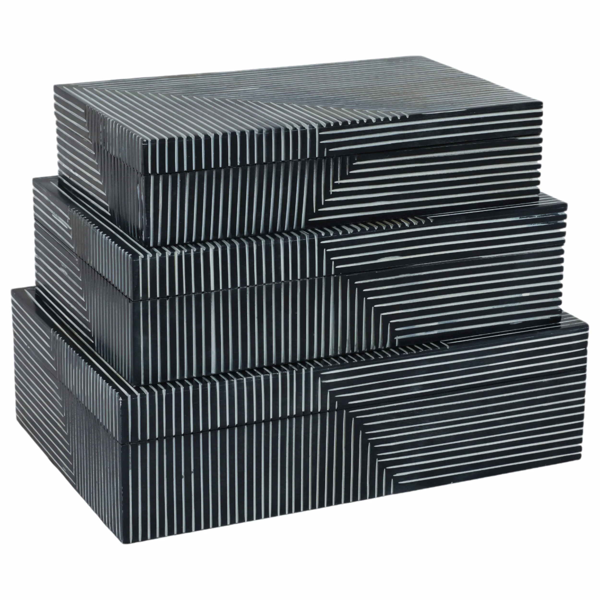 Pinstripe Boxes, Navy, Set of 3