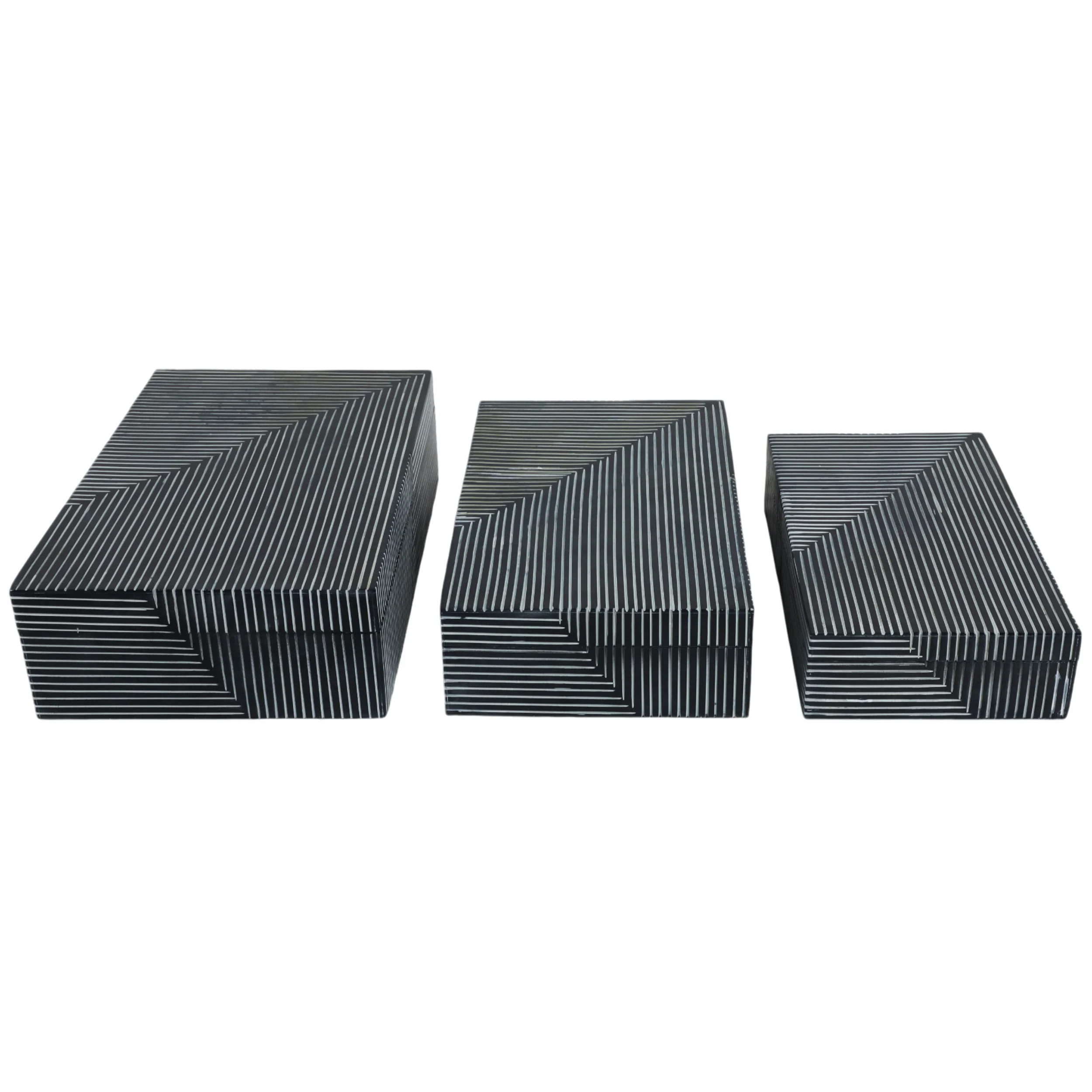 Pinstripe Boxes, Navy, Set of 3 - Image 2