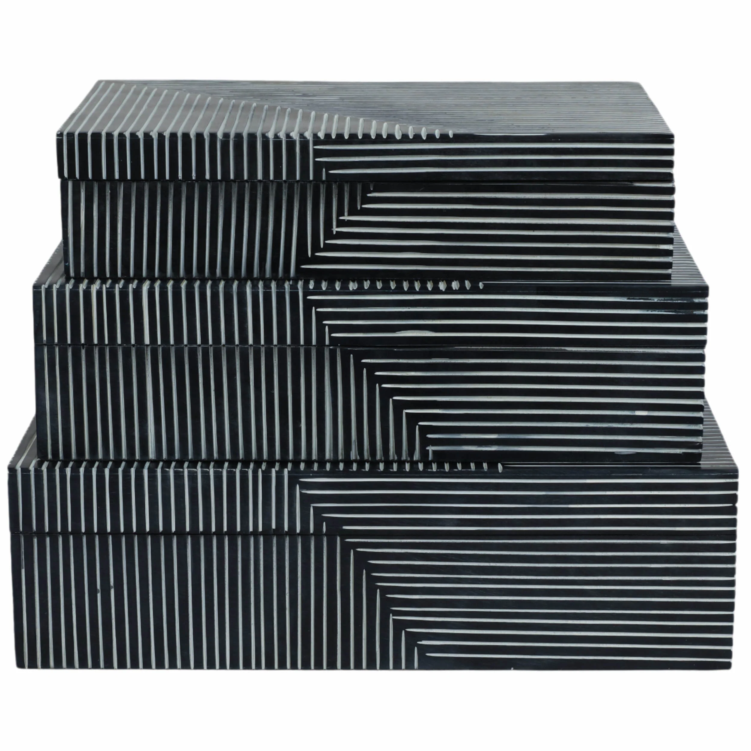 Pinstripe Boxes, Navy, Set of 3 - Image 3