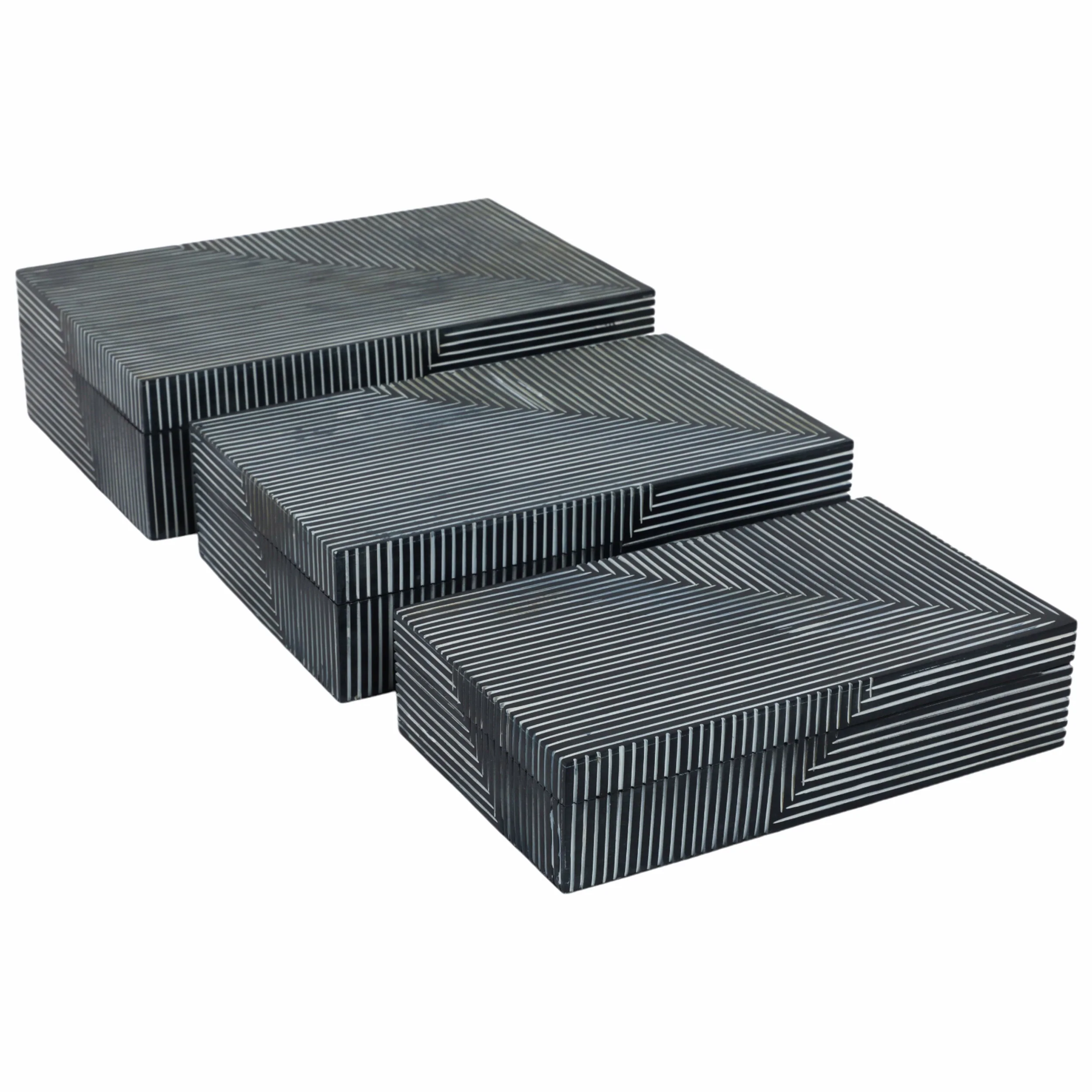 Pinstripe Boxes, Navy, Set of 3 - Image 4
