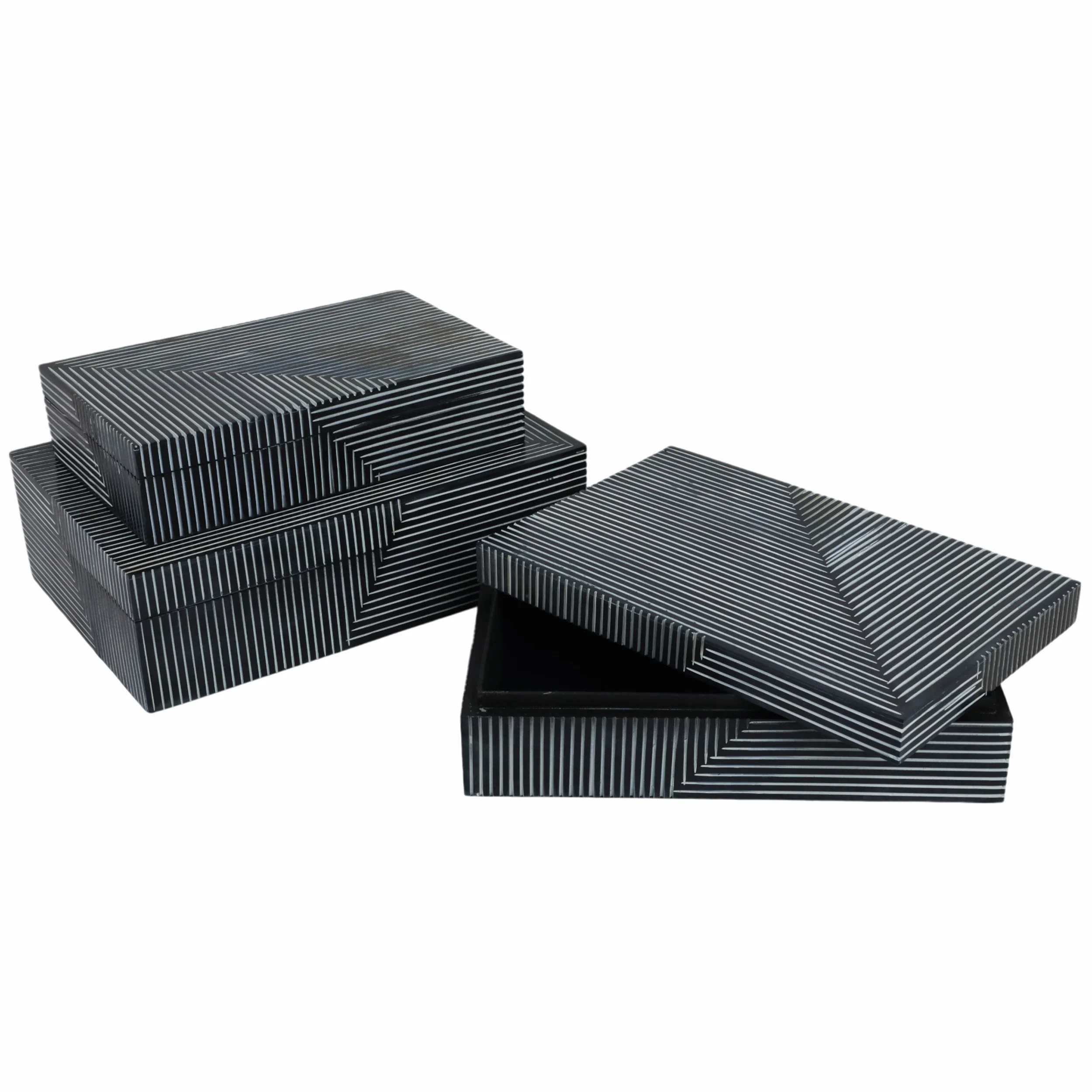 Pinstripe Boxes, Navy, Set of 3 - Image 5