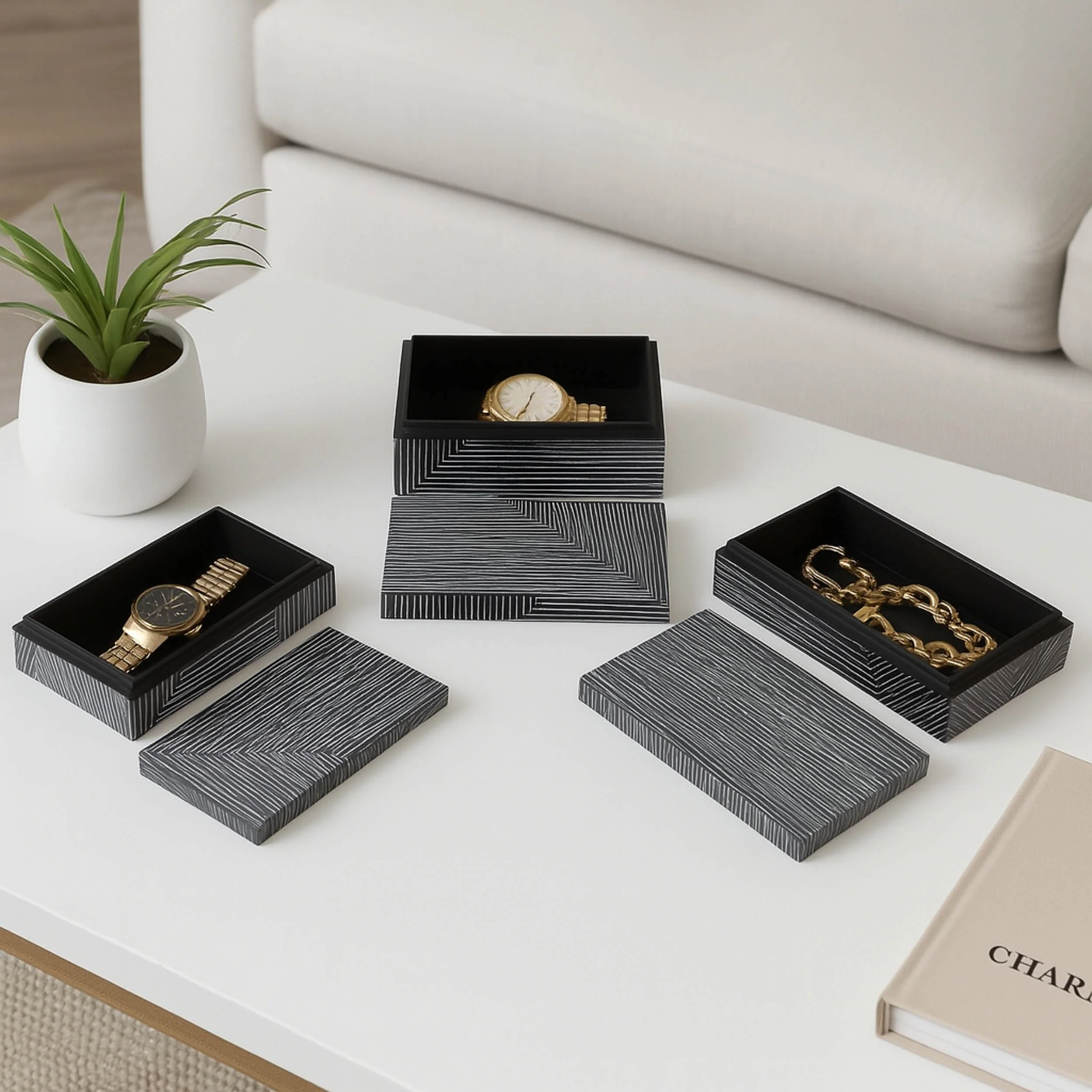 Pinstripe Boxes, Navy, Set of 3 - Image 6