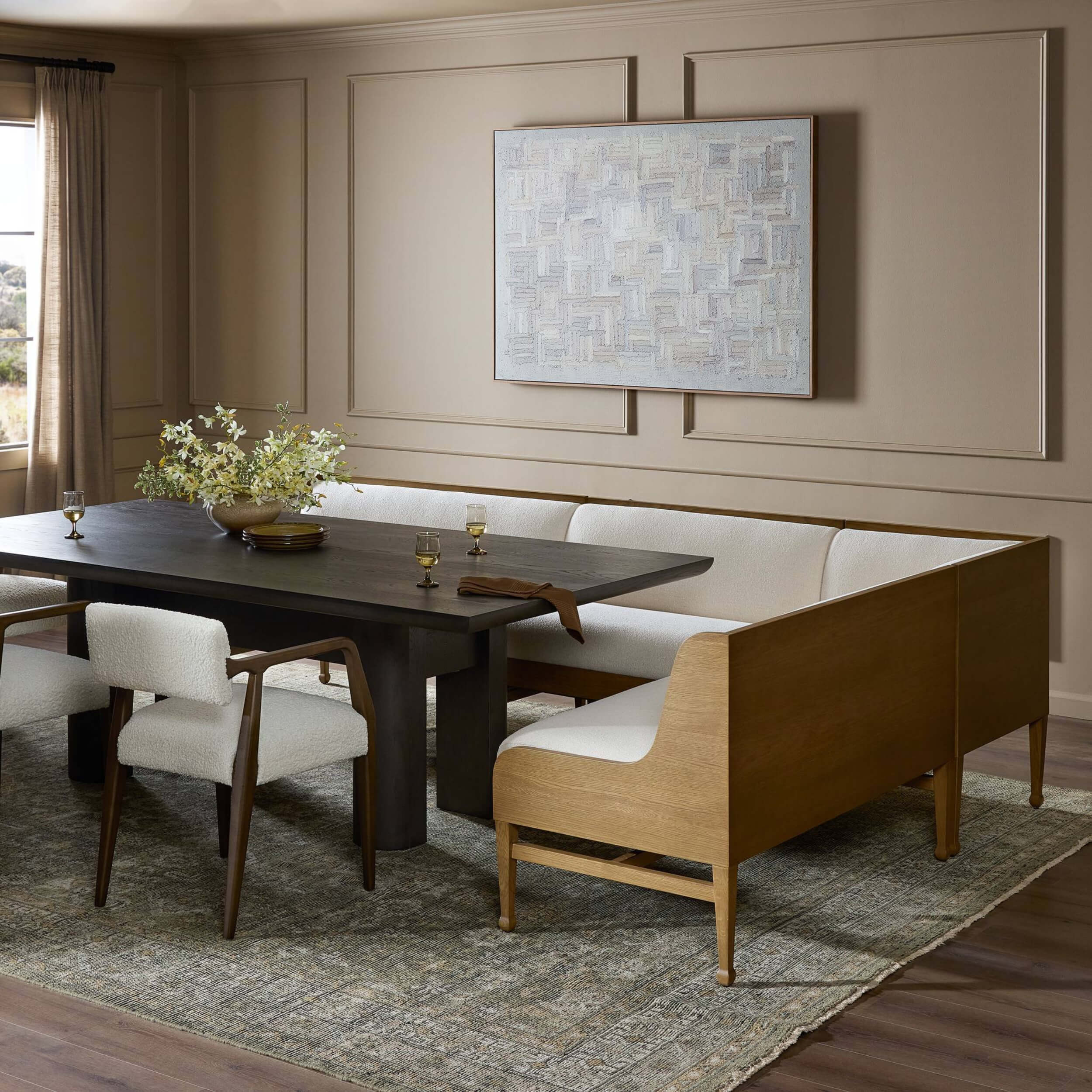 Priscilla 98" Dining Banquette L Shape, Wayfarer Snow by Four Hands - Image 5